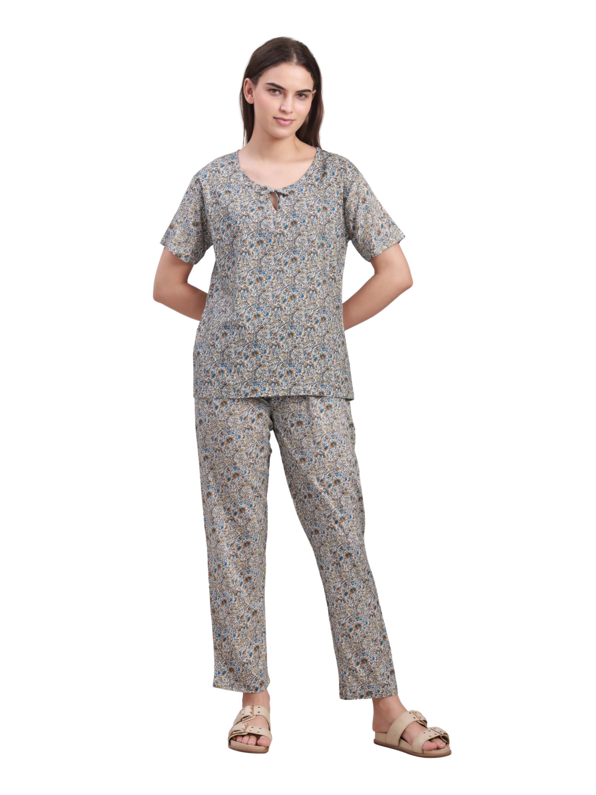 pink & pink Women’s Soft Cotton Printed Lounge Set – Short Sleeve Top & Full-Length Pajama Pants Sleepwear-picture-10