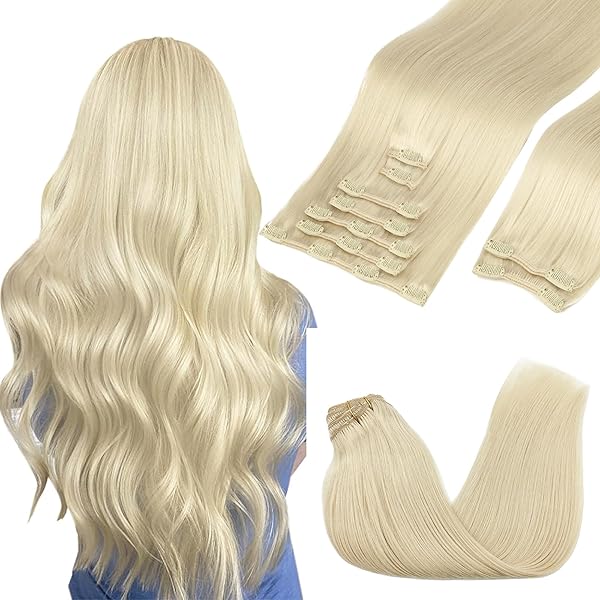 GOO GOO Clip in Hair Extensions Real Human Hair, Remy Human Hair Extensions Clip ins for Women, Natural Human Hair, 22inch 150g 9Pcs, 60A Platinum Blonde