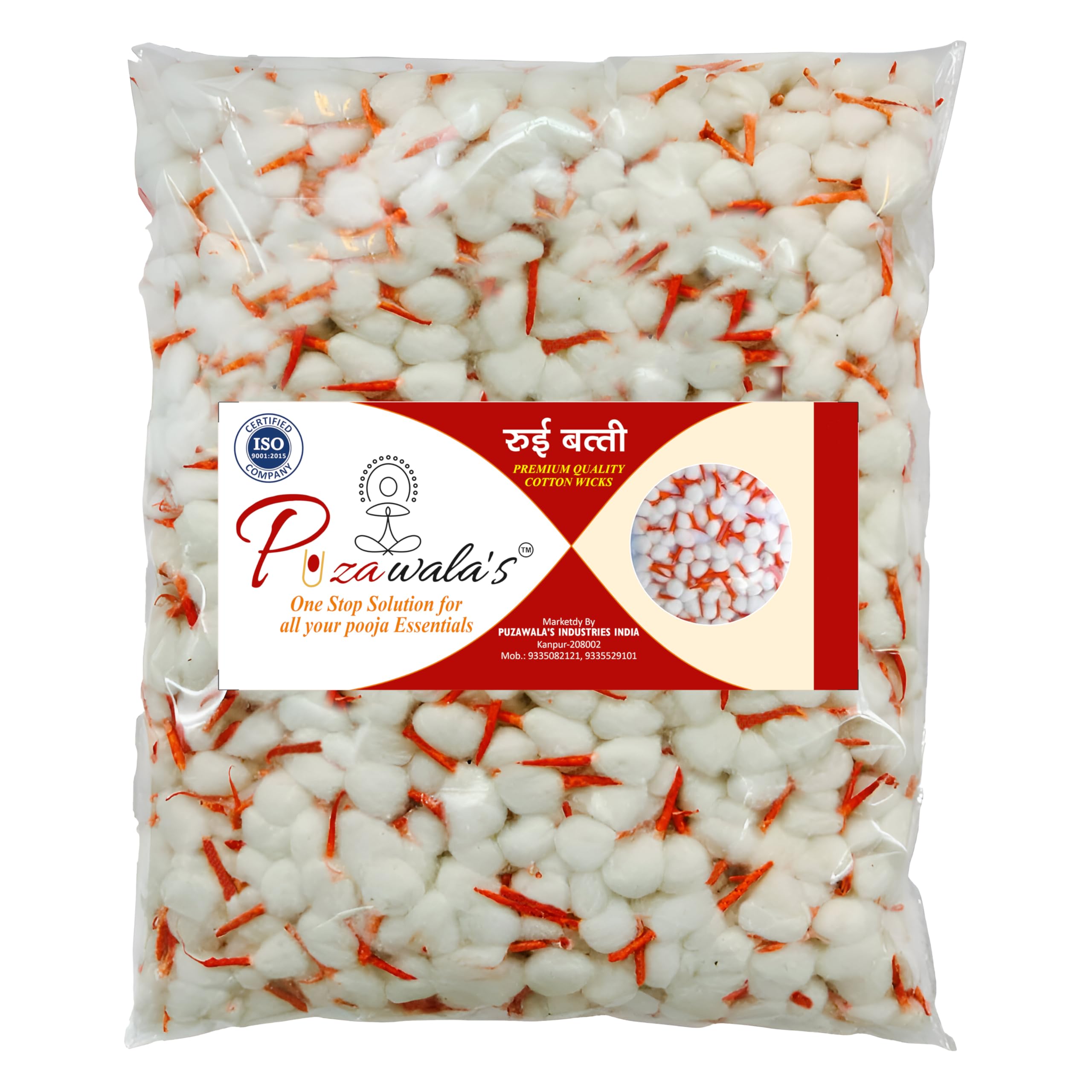 Puzawala's Red Phool Pooja Batti 1100 Piece Pack Small Size Round Kesar Tip Cotton Wicks GOL Puja Diya Bati Use Arti Prayer-picture-10