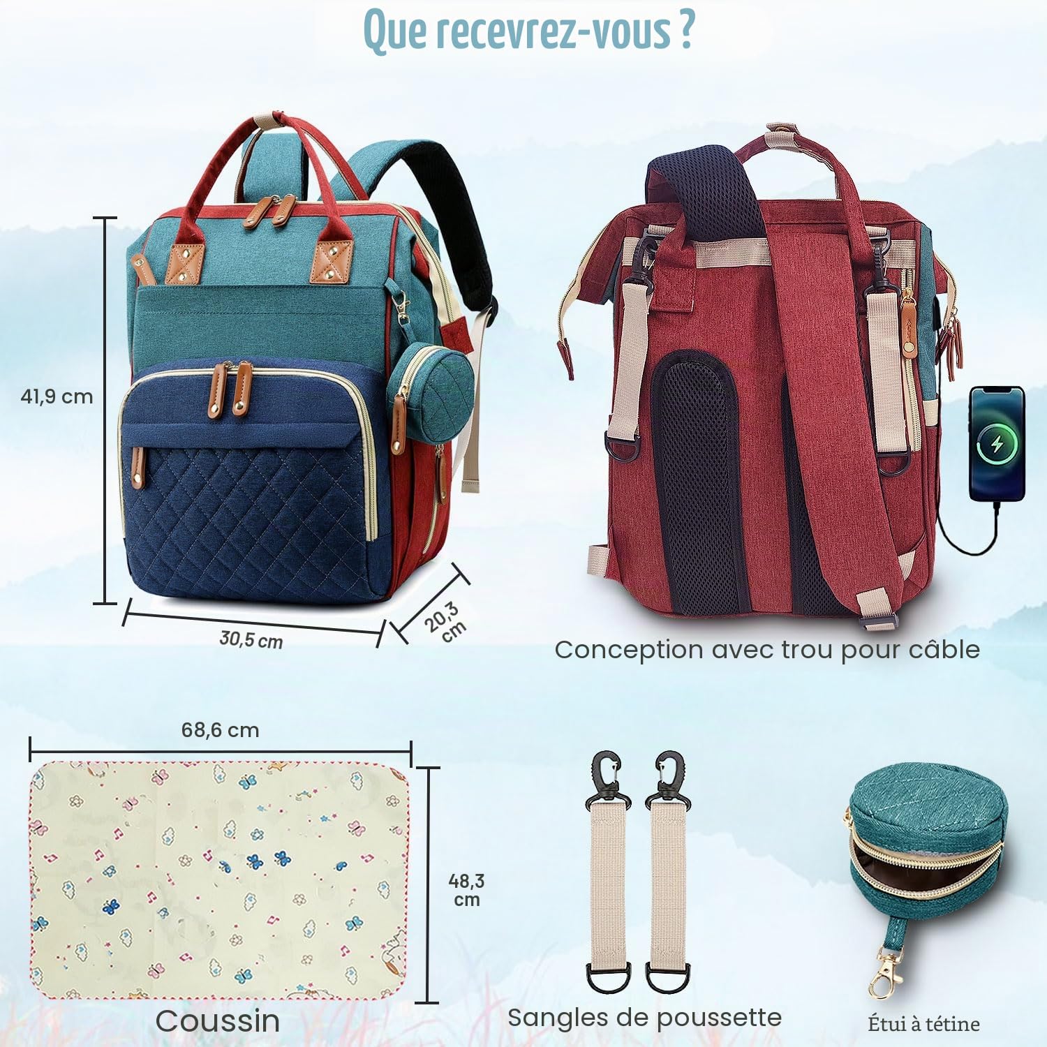 SHITIESHOU Sac à dos à langer pour bébé fille garçon Sac à langer pour papa maman avec coussinet 16 poches
