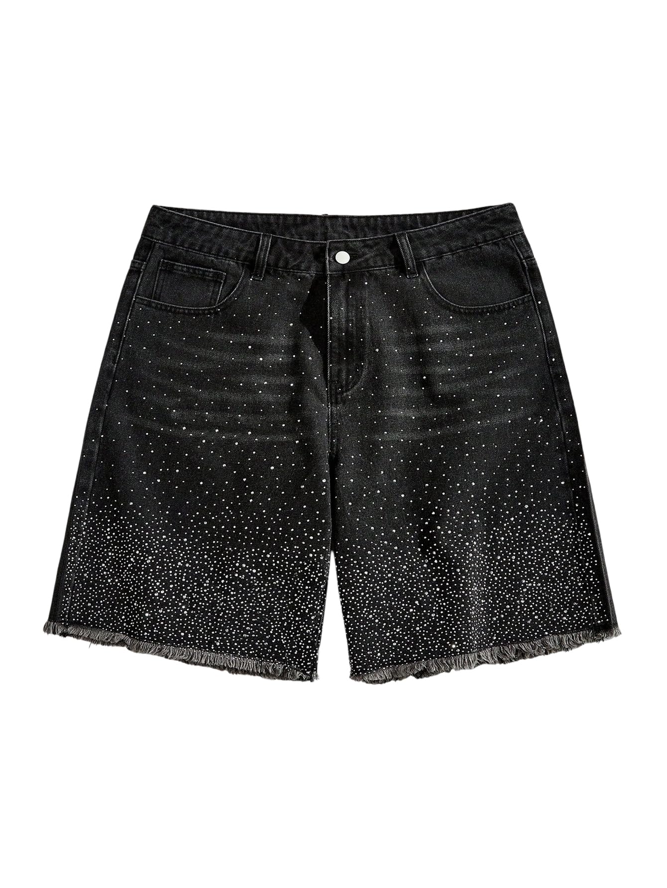 Verdusa Men's Rhinestone Jean Shorts Straight Leg Jorts Denim