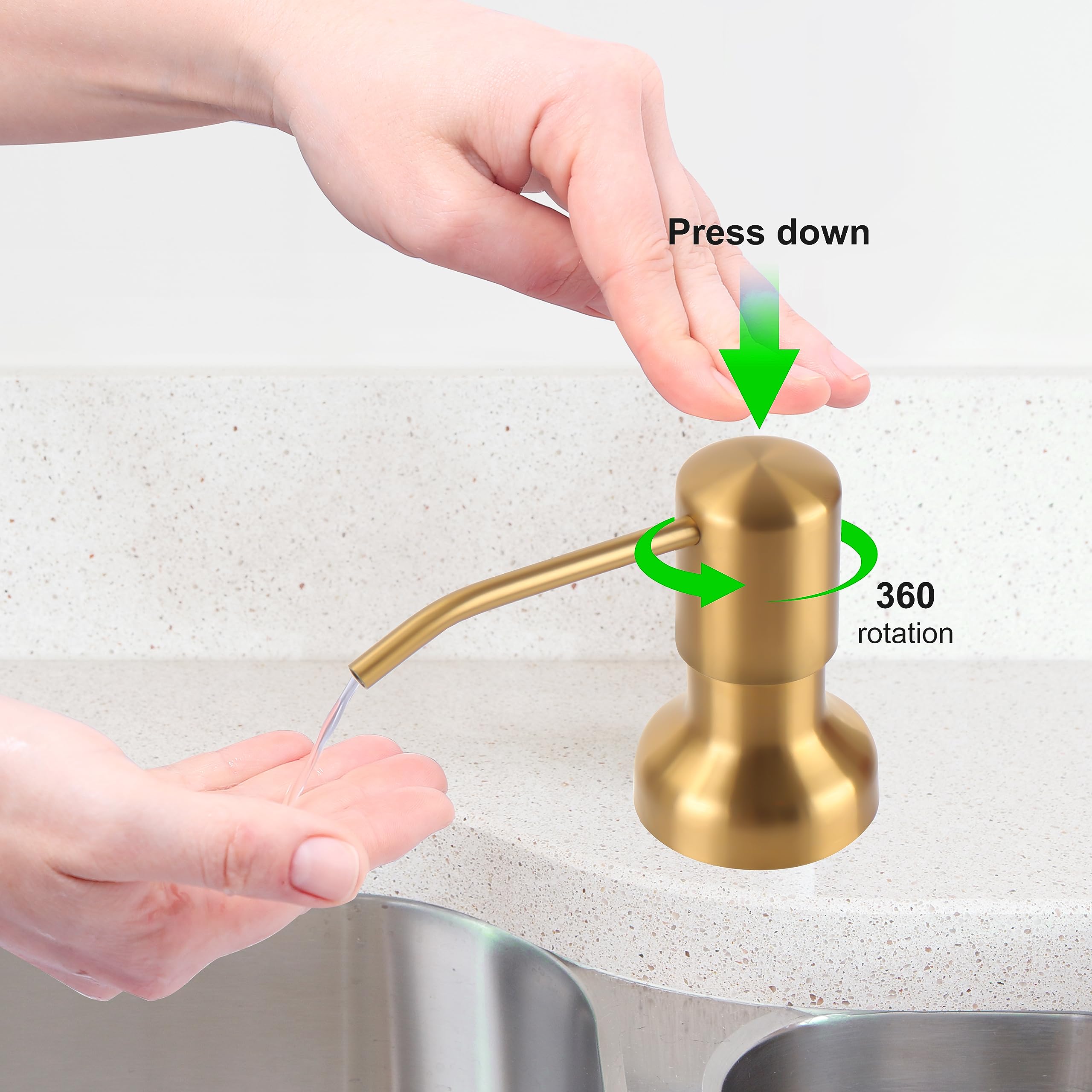 Dispensador de jabón para fregadero de cocina, dispensador de jabón de fregadero con eje roscado más largo, bomba de acero inoxidable con tubo de extensión de 47 pulgadas, se conecta directamente al