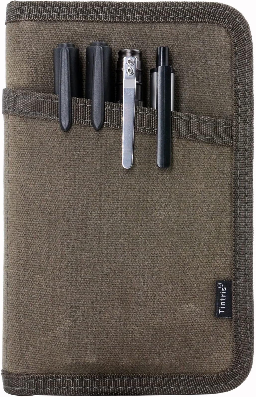 Journal Cover for Field Notes Notebooks Moleskine Cahier 3.5 x 5.5 with zipper pen holder, Water Resistant Pocket Notebook Cover for Journal Notebook planner, Classy Waxed Canvas, Olive