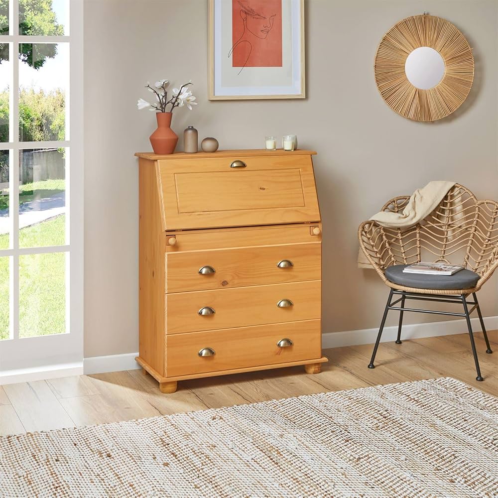 IDIMEX Secretaris bureau landhuisstijl commode klapsecretaire schrijfcommode David Colmar, massief grenen, wit/bruin
