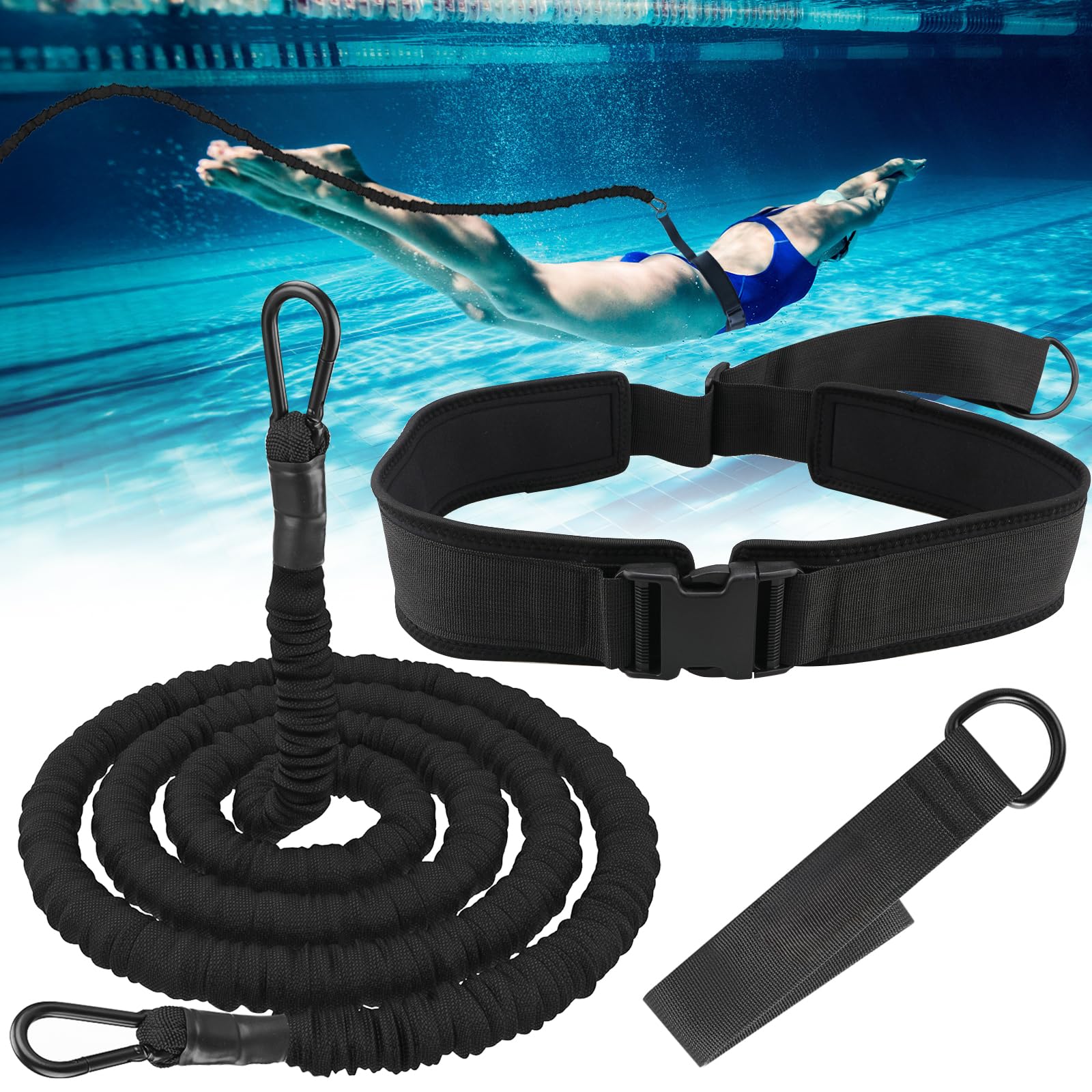 Ceinture de natation premium pour adultes pour piscine, ceinture de 3,5–8,5 m avec élastiques en caoutchouc, aide à la nage pour adultes, adaptée aux débutants et aux professionnels, pour