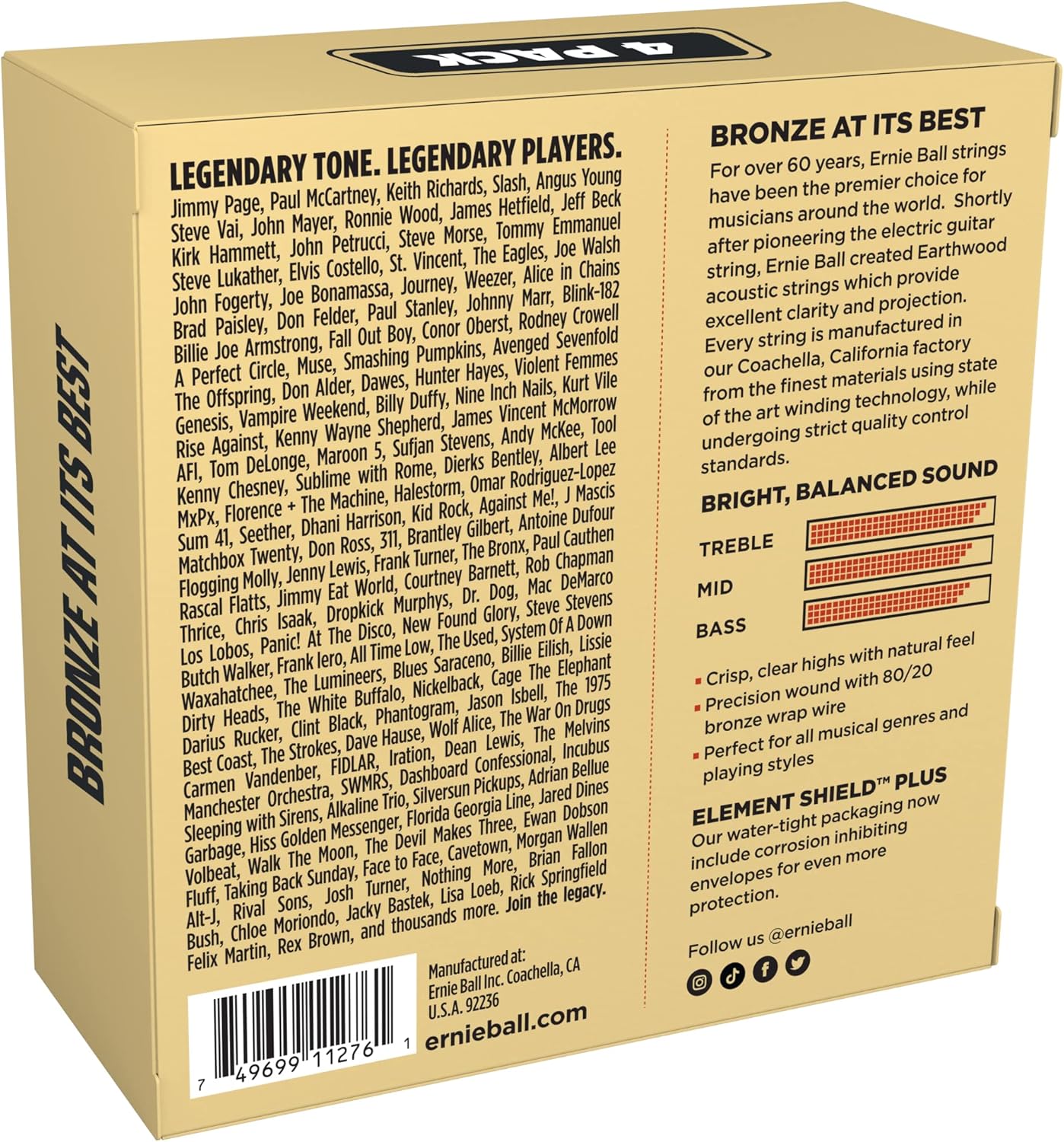Ernie Ball Earthwood 80/20 Bronze Light Acoustic Guitar Strings 4 pack - 11-52 Gauge (P02404)
