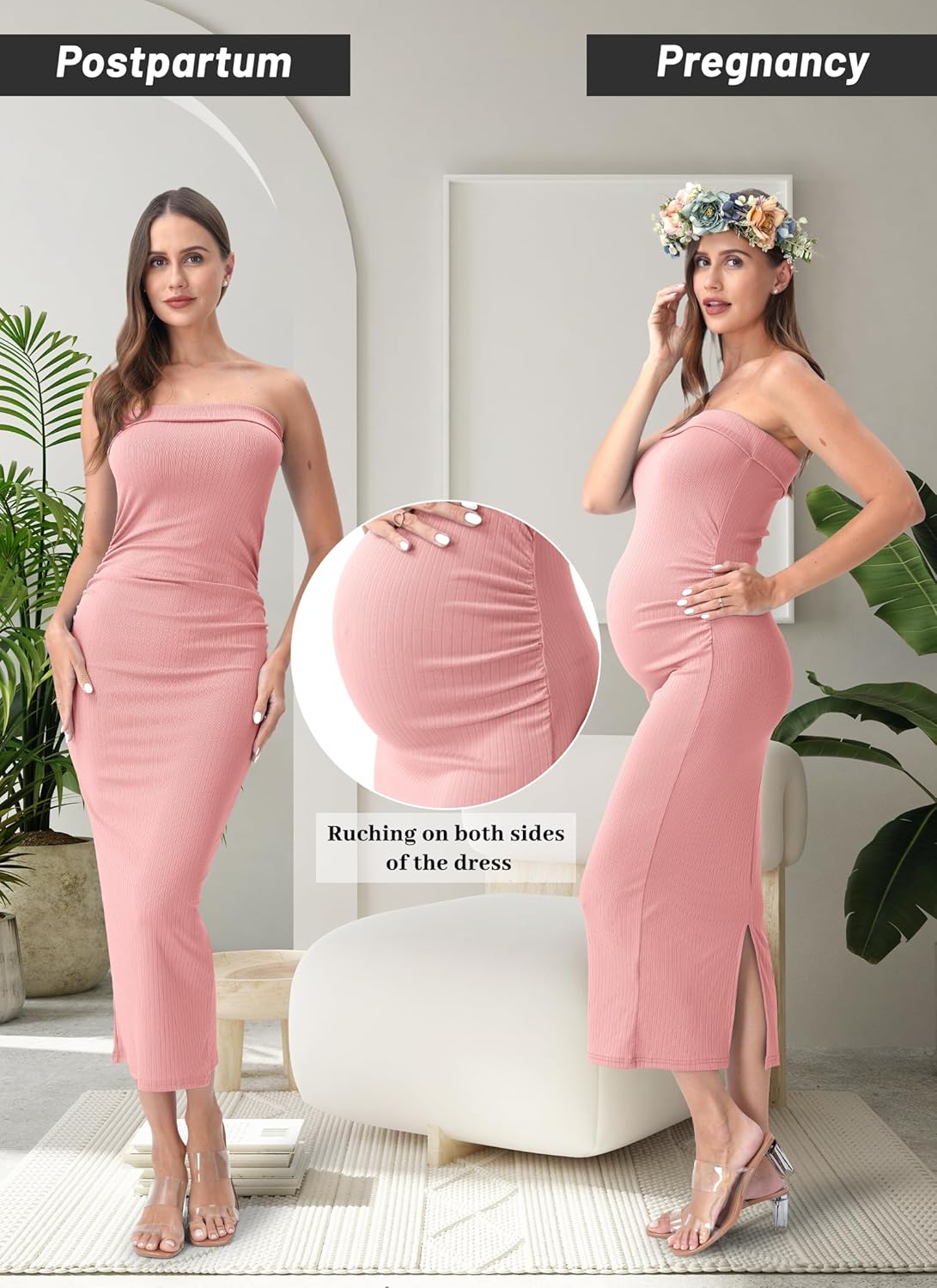 Rnxrbb 2 Piece Maternity Dress Cardigan Bodycon Baby Shower Wedding Gender Reveal Tube Dresses Night Out Cocktail - Image 4