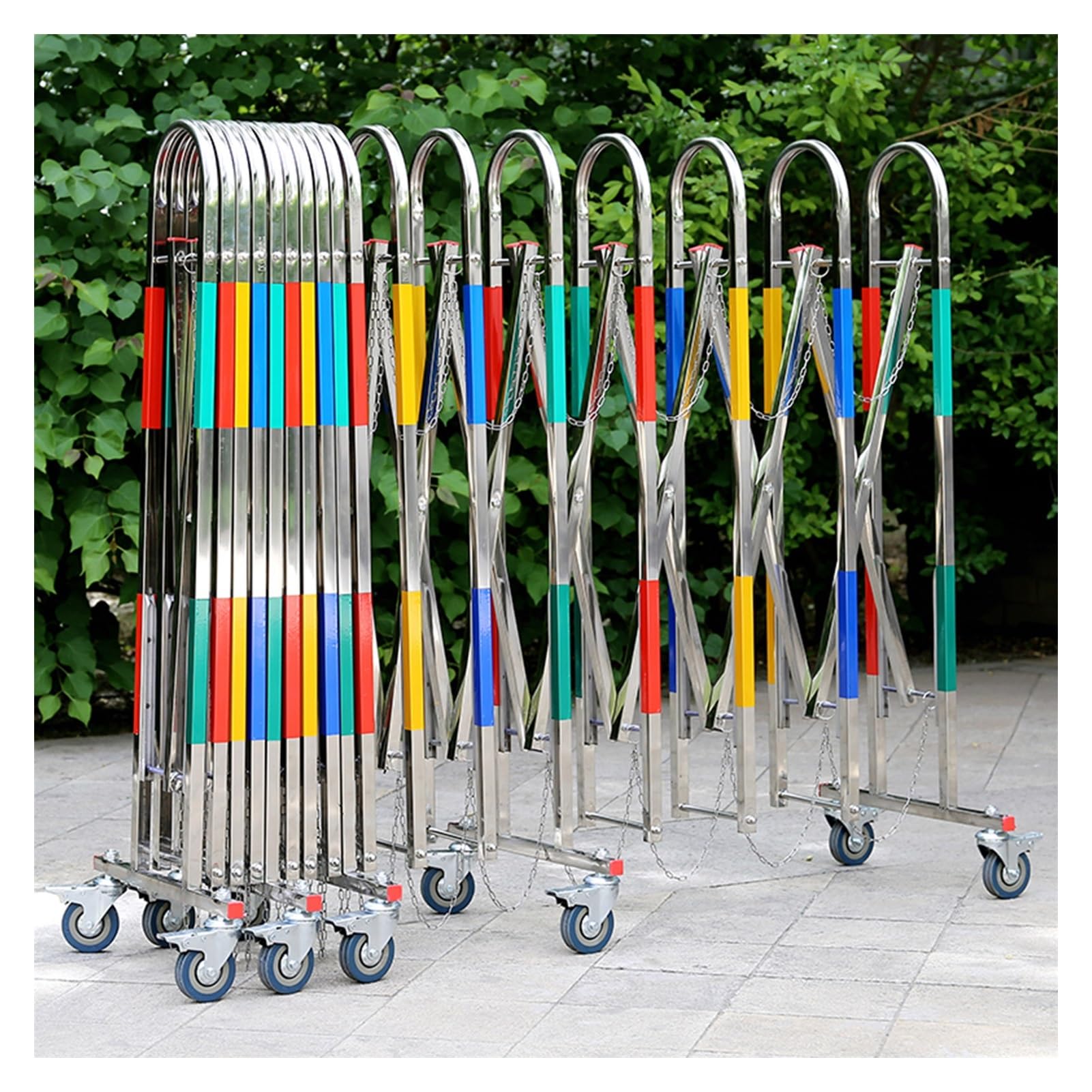 LWJSOCP Industrial Retractable Barricade, Mobile Portable Parking Barrier Gate, School Road Shopping Mall Expansion Safety Guard Traffic Fence, Easy to Transport，Silver 4.3x26.2f
