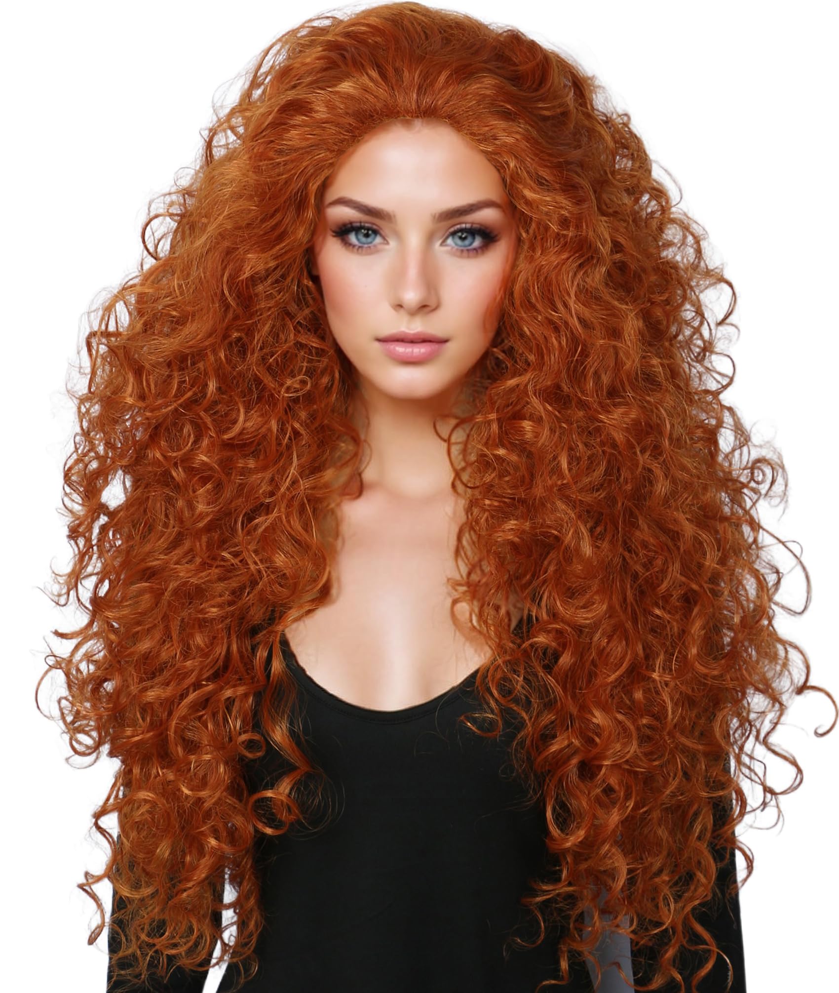 Linfairy Parrucca con capelli lunghi ricci arancioni per costume Halloween cosplay