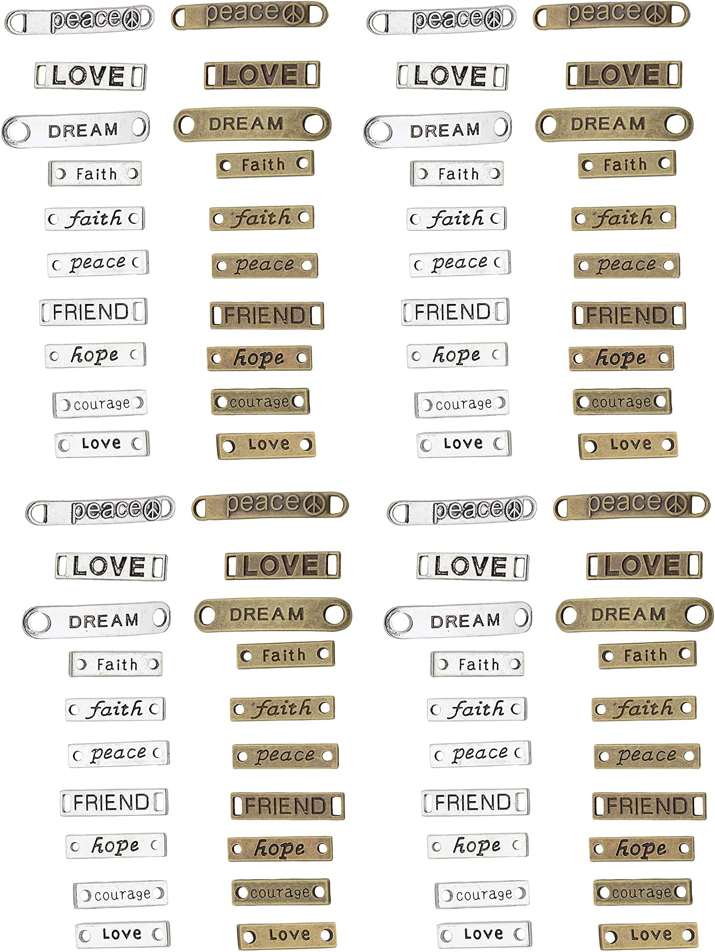 YYaaloa 80pcs Word Charms Pendants Inspirational Engraved Motivational Connector Charms Pendants Jewelry Making Accessories for DIY Necklaces, Bracelets, Bangles, Key Chains