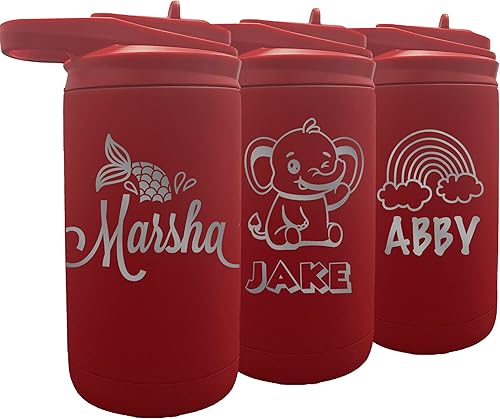 Miniatura 10 de Botella de agua personalizada de 12 onzas para niños con pajilla, vaso aislado de doble pared para niños, niñas, escuela y deportes, grabado con
