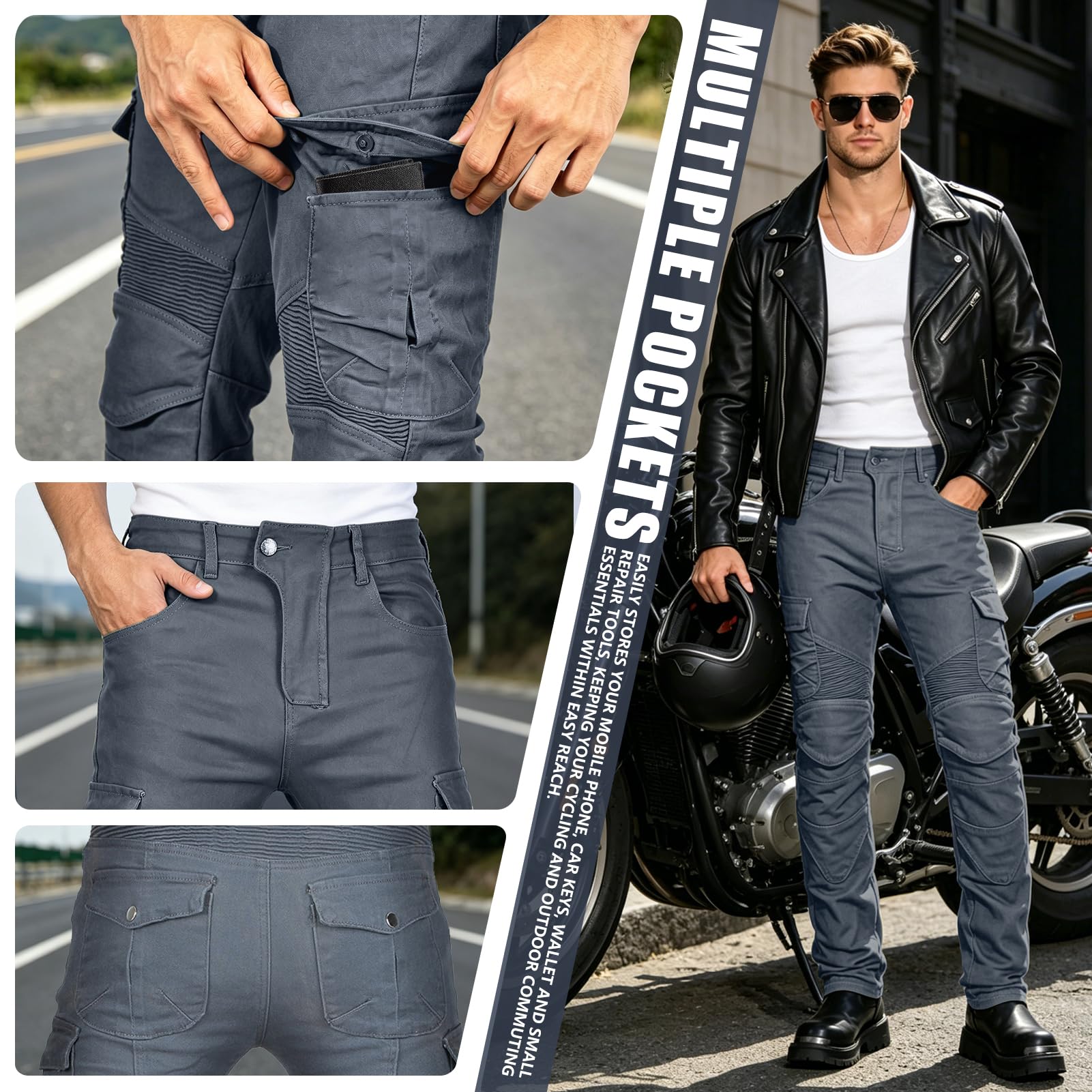 Jeans da Moto da Uomo - Pantaloni da Equitazione in Jeans Denim da Moto con Pantaloni da Motociclista con Armatura Rimovibile per Uomo