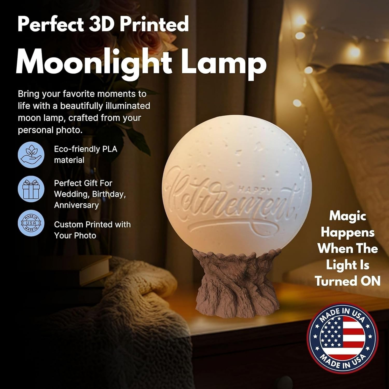 Personalized Retirement Lamp with Custom Photo & Text | 3D Printed LED Night Light | Police, Military, Veteran, Teacher, Nurse Retirement Gift | Custom Farewell Keepsake for Men & Women