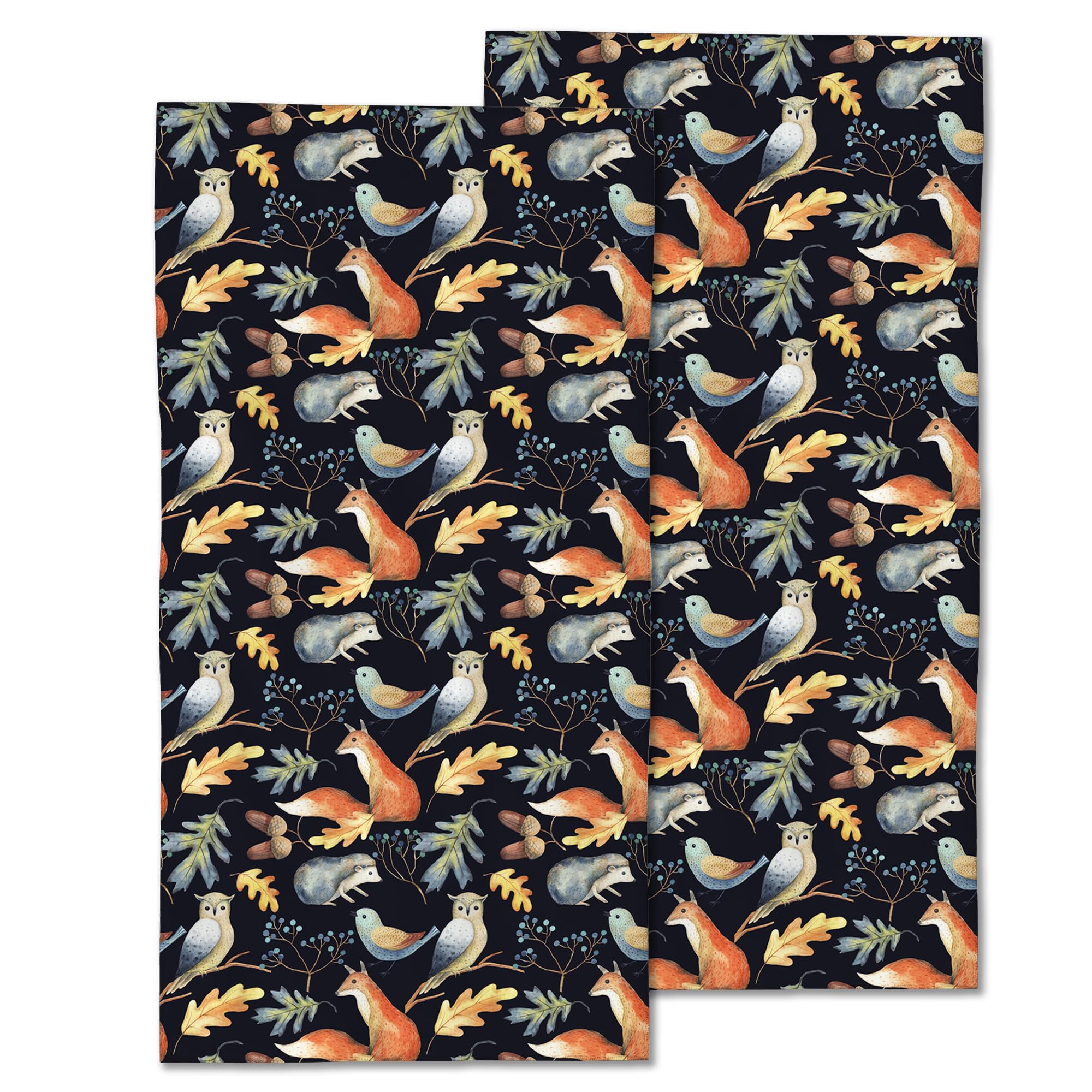 CXULIN Animal Hand Towels - Set of 2, Owl Bird Fox Hedgehog Leaves Fingertip Towels Polyester Cotton Soft for Bathroom Kitchen Hotel Spa 14"X28"
