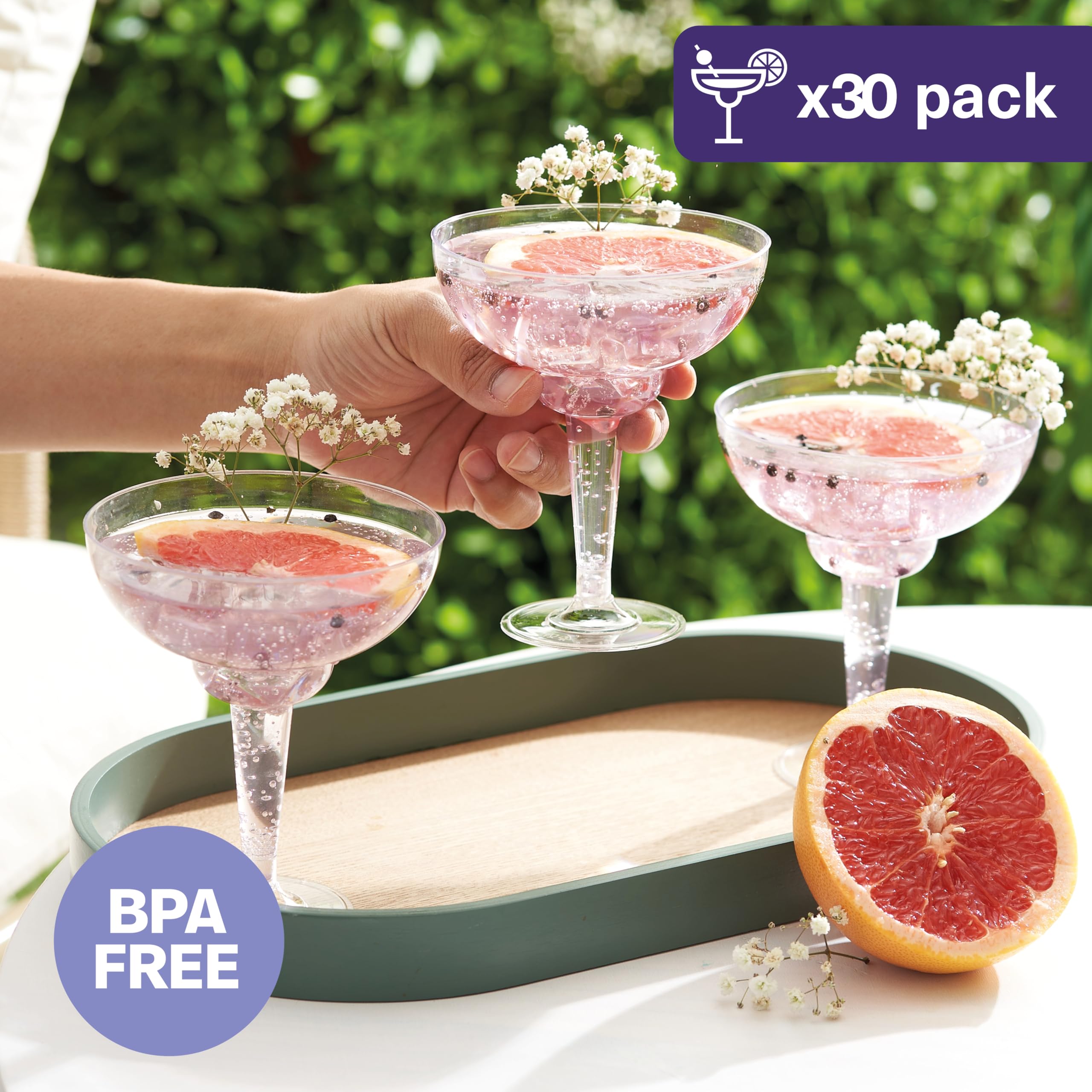 MATANA 30 Verres à Margarita Élégants en Plastique Transparent pour Cocktails et Desserts, 360ml - Verres à Cocktail Solides et Réutilisables pour Fêtes, Mariages, Anniversaires
