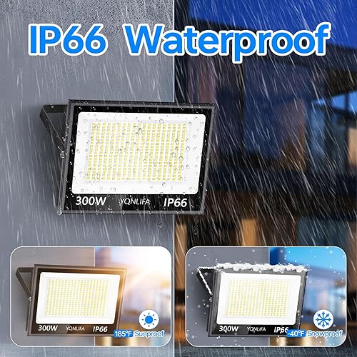 Miniatura 6 de YQNLIFA Luces LED de inundación para exteriores, 300 W enchufables con cable de 10 pies, luz blanca diurna de 5000 K, luces de trabajo LED