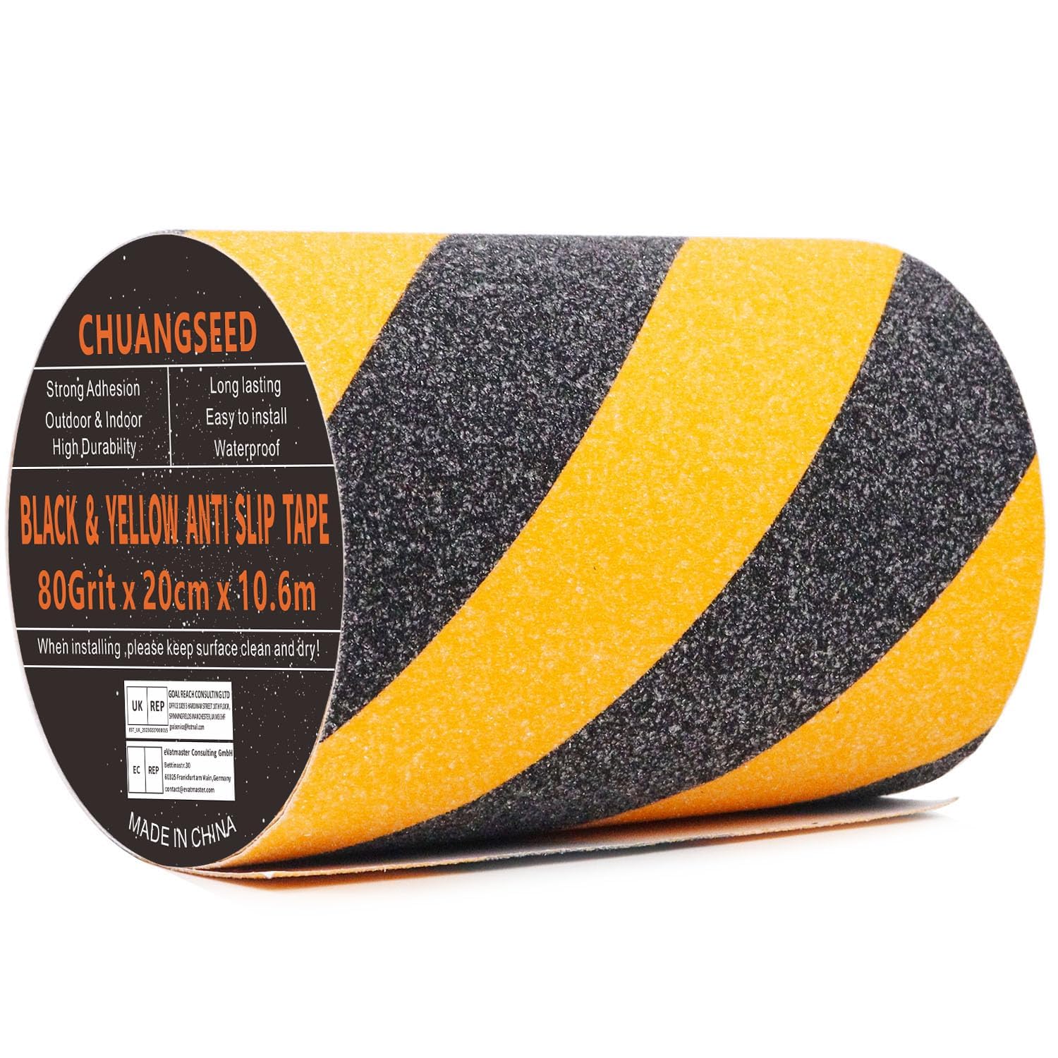 CHUANGSEED Heavy Duty yellow and black Anti Slip Tape 8" x 35Ft (20cm x 10.6m) High Traction strong grip Tape For Outdoor/Indoor Safety Non Skid Roll Traction Tread Warning Tape