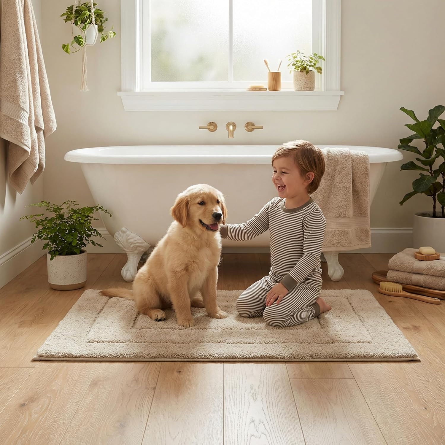 GRANNY SAYS Bathroom Rugs Non Slip, 16" x 24", Bath Rugs for Bathroom Washable, Bath Mats for Bath Floor, Microfiber Bath Mat for Tub, Absorbent Bath Rugs for Bath, Khaki - Image 3