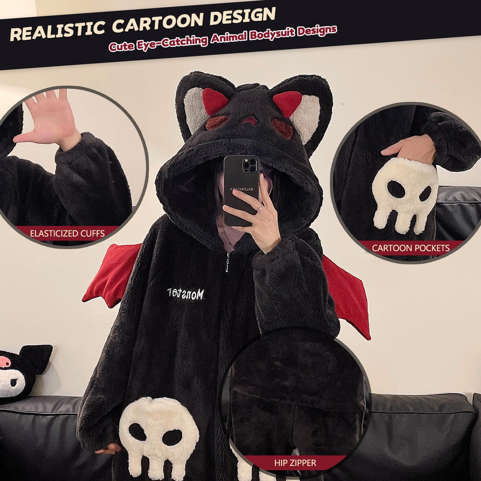 Pigiama Intero Adulti, Costume da Animali, Onesie Unisex per Cosplay di Halloween, Costume Halloween Carnevale Festa Animale Sleepwear