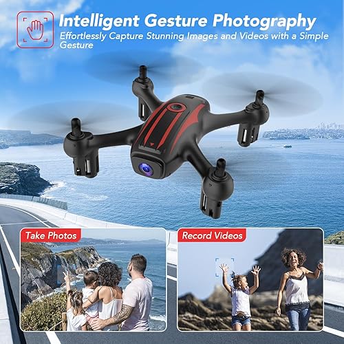 Miniatura 6 de Elukiko Dron con cámara para adultos y niños, 1080P HD FPV WIFI Mini Drones, RC Quadcopter Helicóptero con 2 baterías, tiro para llevar, rotación de