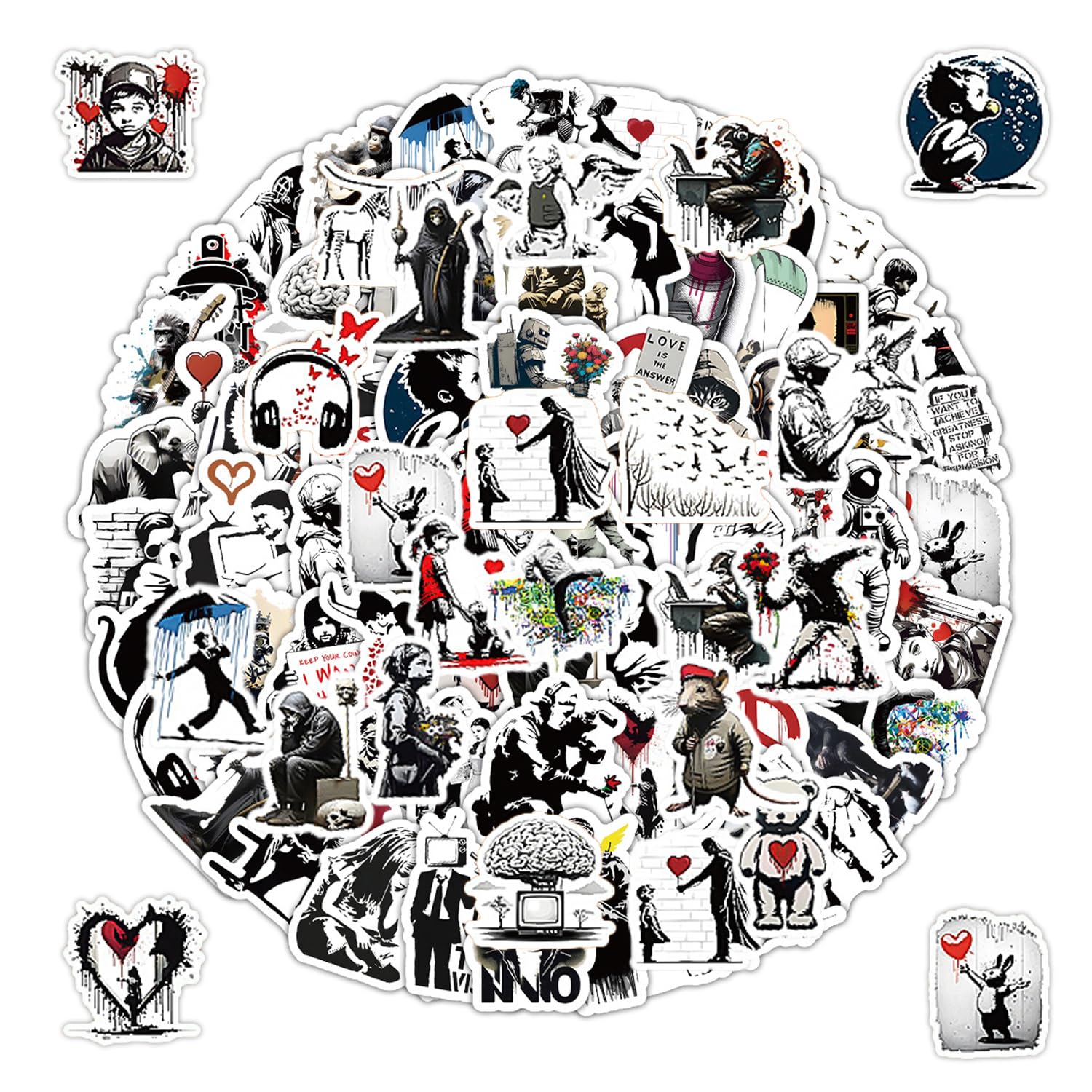 Ubsiuh Color 100 Art Graffiti Stickers, Diy Creative Stickers, Cartoon Retro Stickers, Suitable For Water Cups, Notebooks, Skateboards.