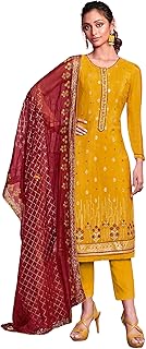 Traje Salwar 5967 de Georgette para trabajo a mano, color amarillo mostaza