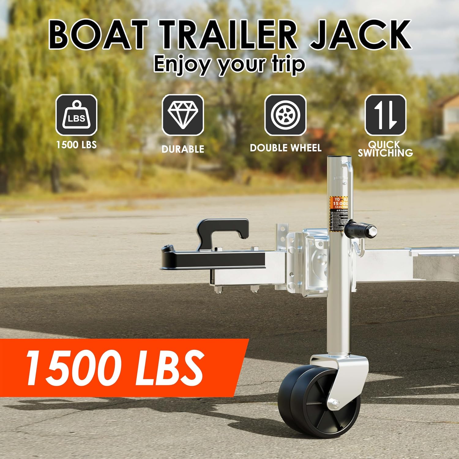 YOMILINK 1500 lbs Trailer Jack with Dual Wheel, Heavy Duty Swivel Boat Jack, 12" Lift, Bolt-on Tongue Trailer Jacks for RV Boat Trailers, Silver