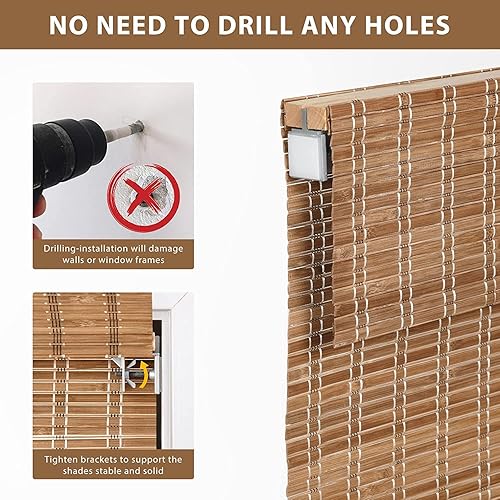 Miniatura 3 de Persianas romanas de bambú sin cordones, sin herramientas, sin cordones, tratamiento de ventana, persianas de bambú enrollables para ventana, 38