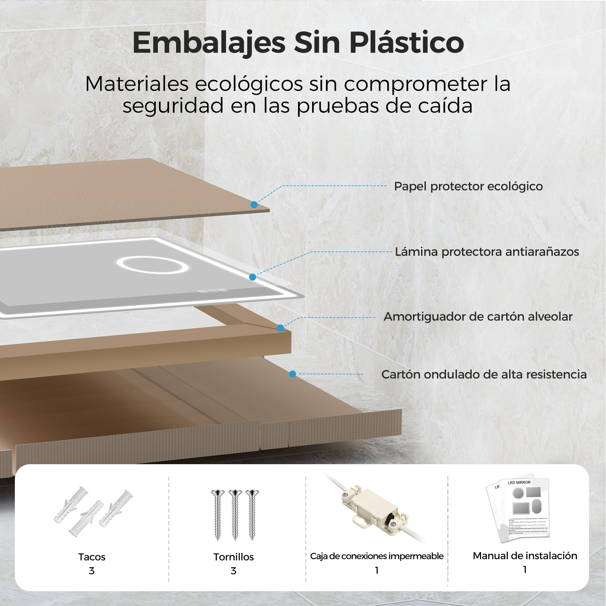 STARLEAD 70x120cm Espejo Baño con Luz LED, Aumento 5X y Antivaho | Regulable, 3 Colores 3000K-6500K, Memoria, IP44, Vidrio Templado, CRI>90, Control Táctil, Montaje en Pared