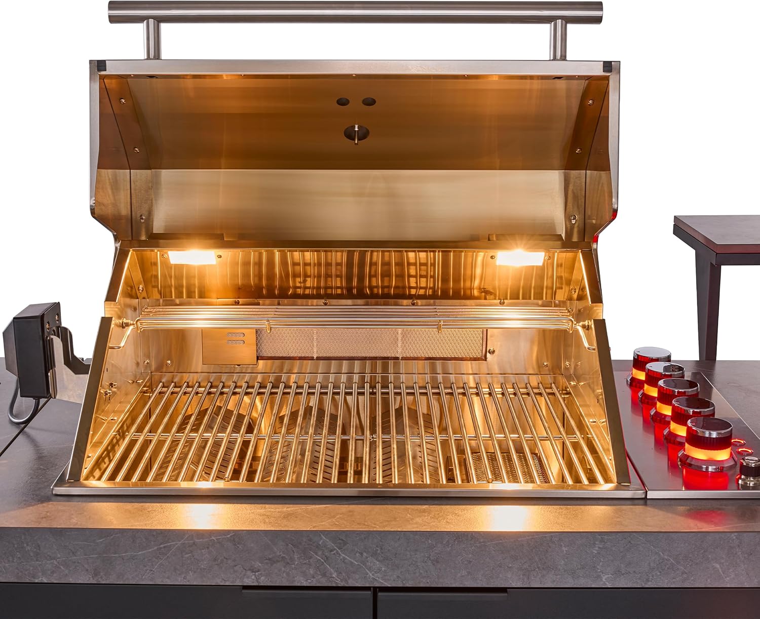 Forno Rimini 30" Outdoor Kitchen BBQ, 62,600 BTU Gas Grill with 3 Burners, Infrared Sear & Rotisserie - 2.4 cu.ft. Beverage Center, Stainless Steel Sink & Gray Sintered Stone Countertop - Black