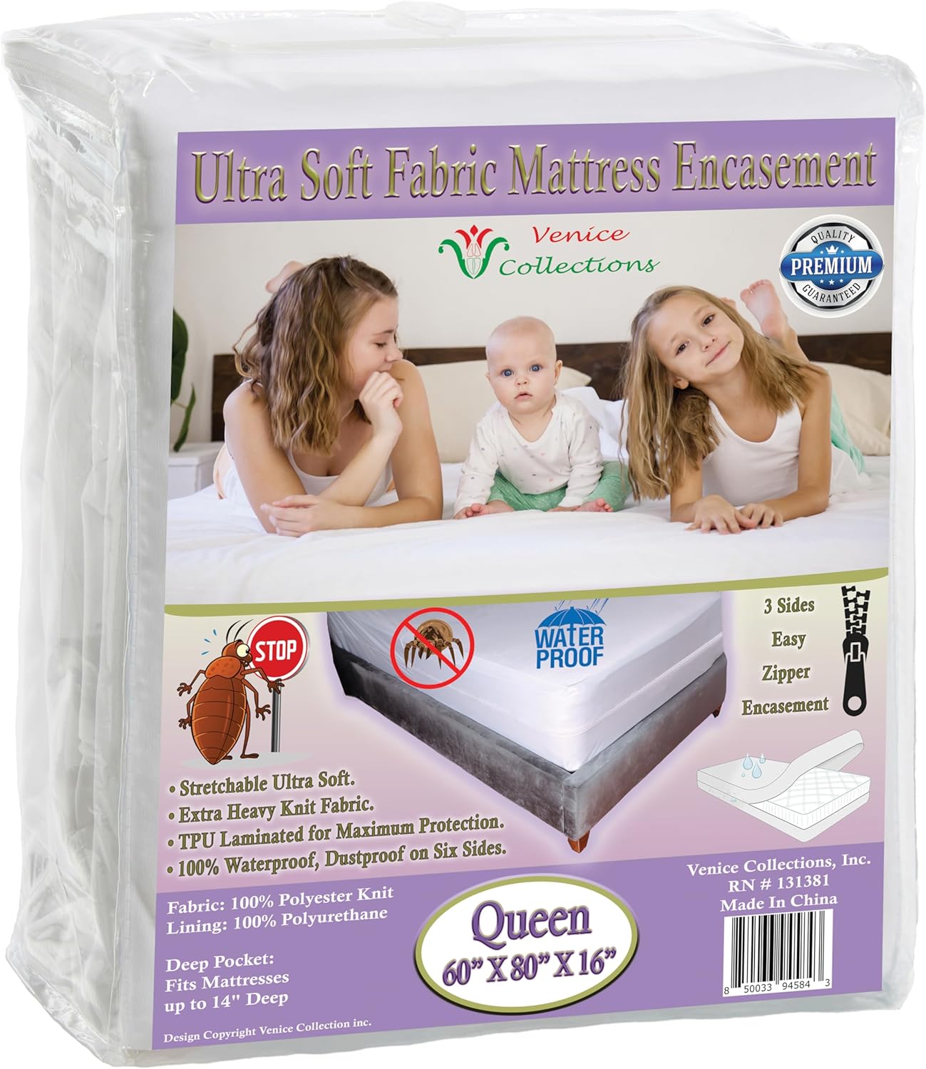 Ultra Soft Fabric Zippered Mattress Encasement Protector Heavy Duty Complete Cover 100% Waterproof King