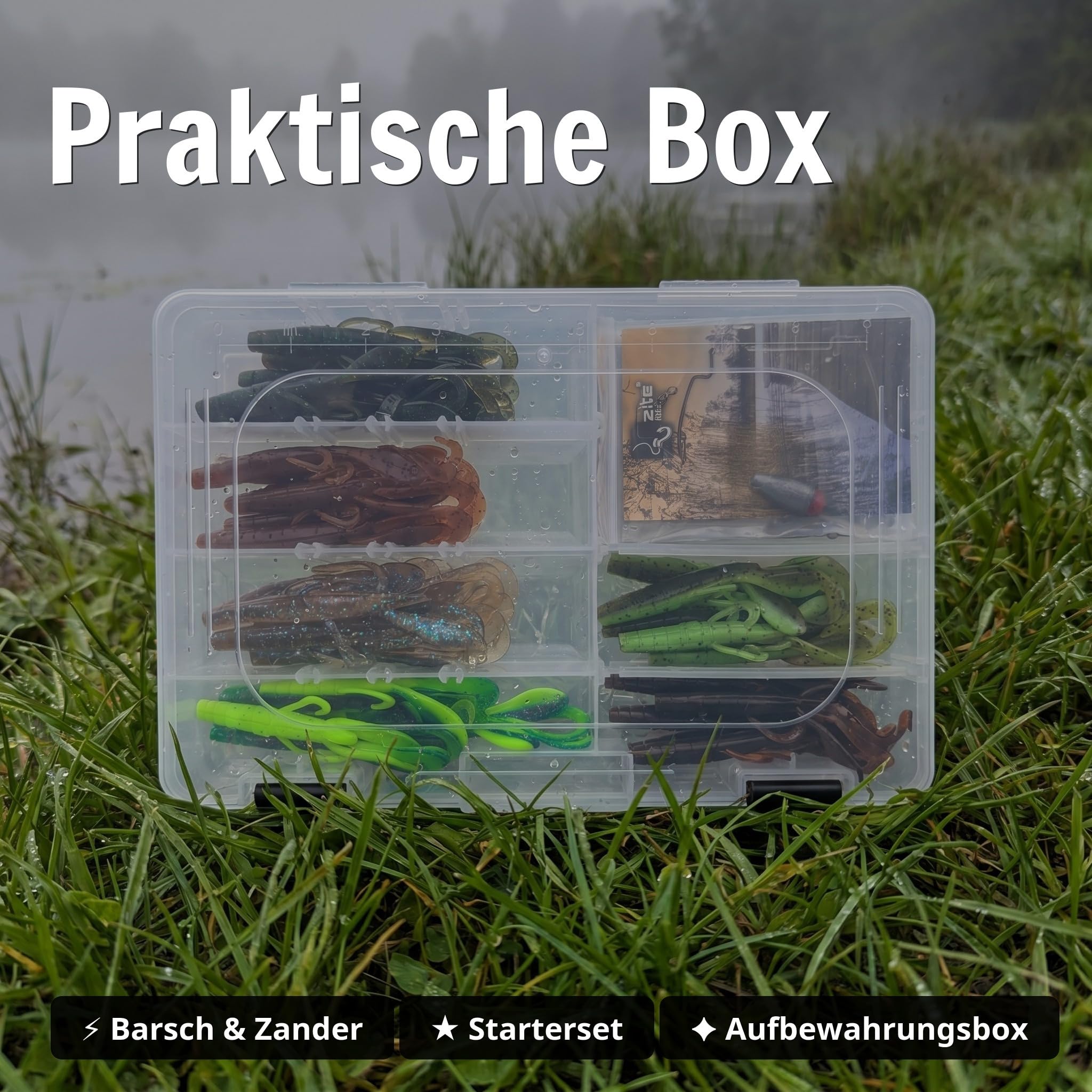 Zite Fishing Inzite Braw Starterbox – 36-teiliges Gummiköder Set für Barsch | & Zander – 30 Gummifische 10,5 cm inkl. 6 Fertig-Rigs (Dropshot, Texas, Carolina)