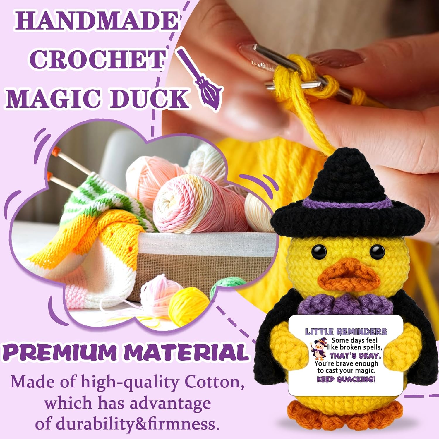 Christmas Birthday Gifts for Women Men Handmade Crochet Magic Duck for Friends BFF Coworkers Daughter Son Couples Anniversary Valentine Thanksgiving Present Positive Office Desk Decor - Image 4