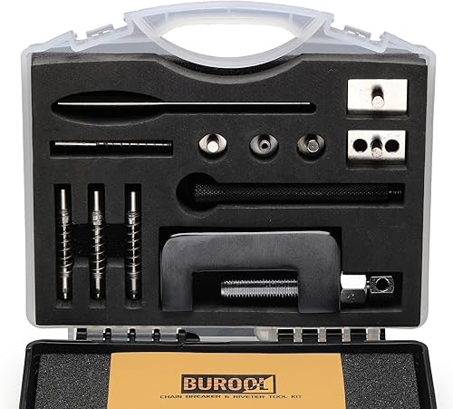 KOOPOOL Juego de 15 piezas de cortador de cadena y remachadora con innovador interruptor de resorte y pasadores remachadores para cadenas de