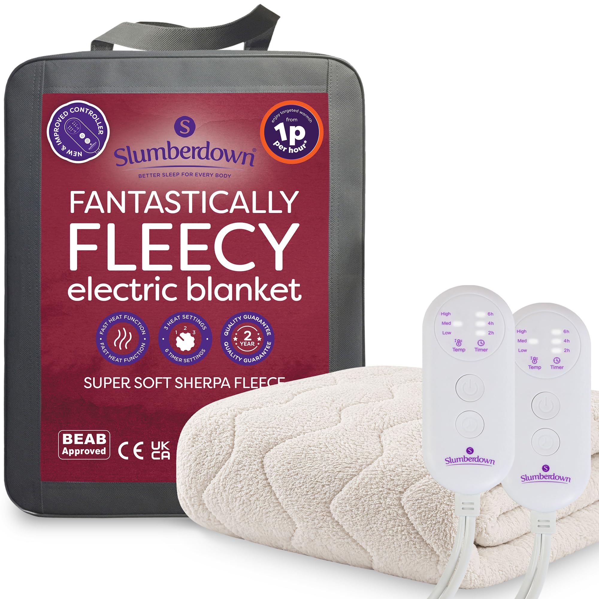 Slumberdown Luxury Fleece Electric Blanket King Size with Dual Control