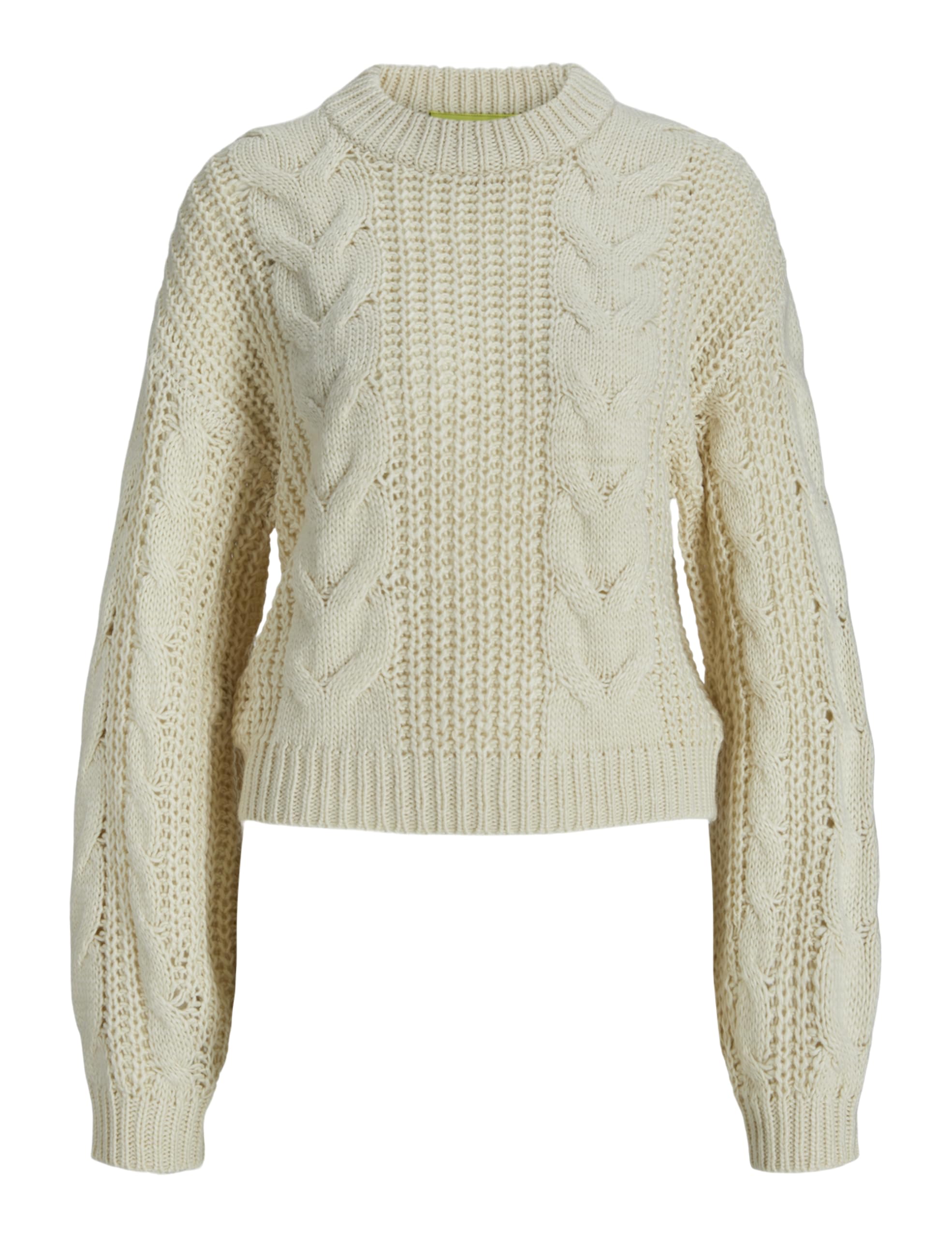 Jack & Jones Jxkelly Chunky Cable Crew Neck Knit, Bone White, XL
