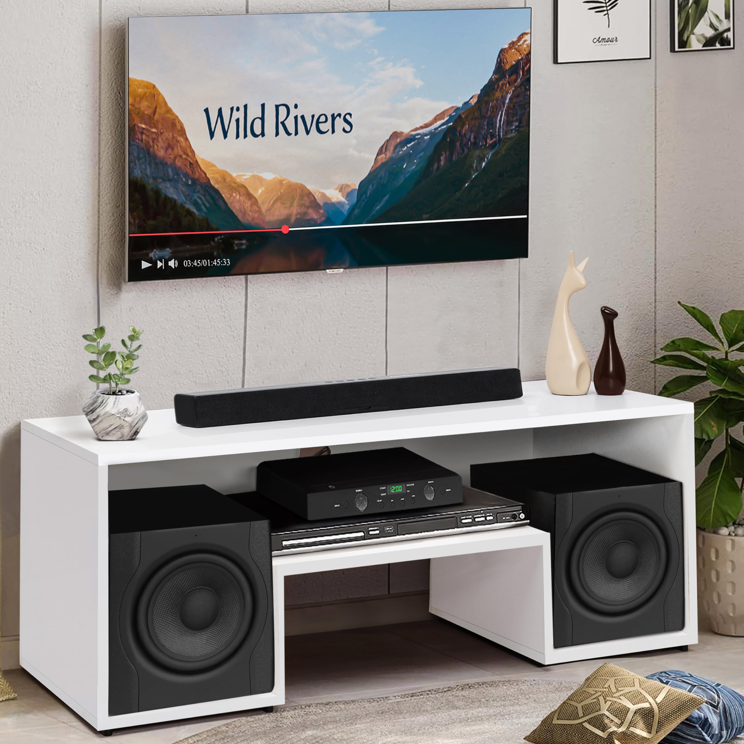 ABOUT SPACE TV Unit for Living Room - Engineered Wood DIY TV Stand Entertainment Unit with Wire Holes, TV Table, Open Display Shelves for WiFi Router Stand, TV Rack (White - L 110 x B 41 x H 42 cm) (B0CTMD6W1B) Amazon Price History, Amazon Price Tracker