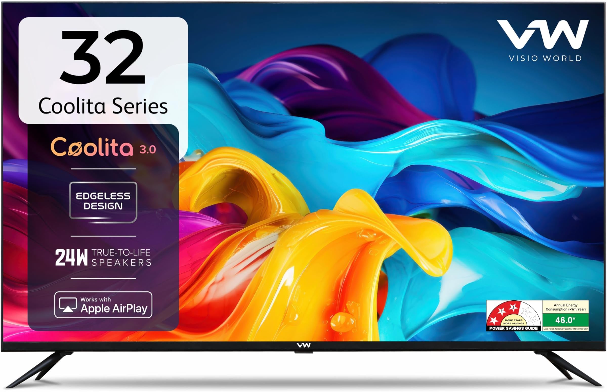 VW 80 cm (32 inches) Linux Frameless Series HD Ready Smart LED TV VW32C3