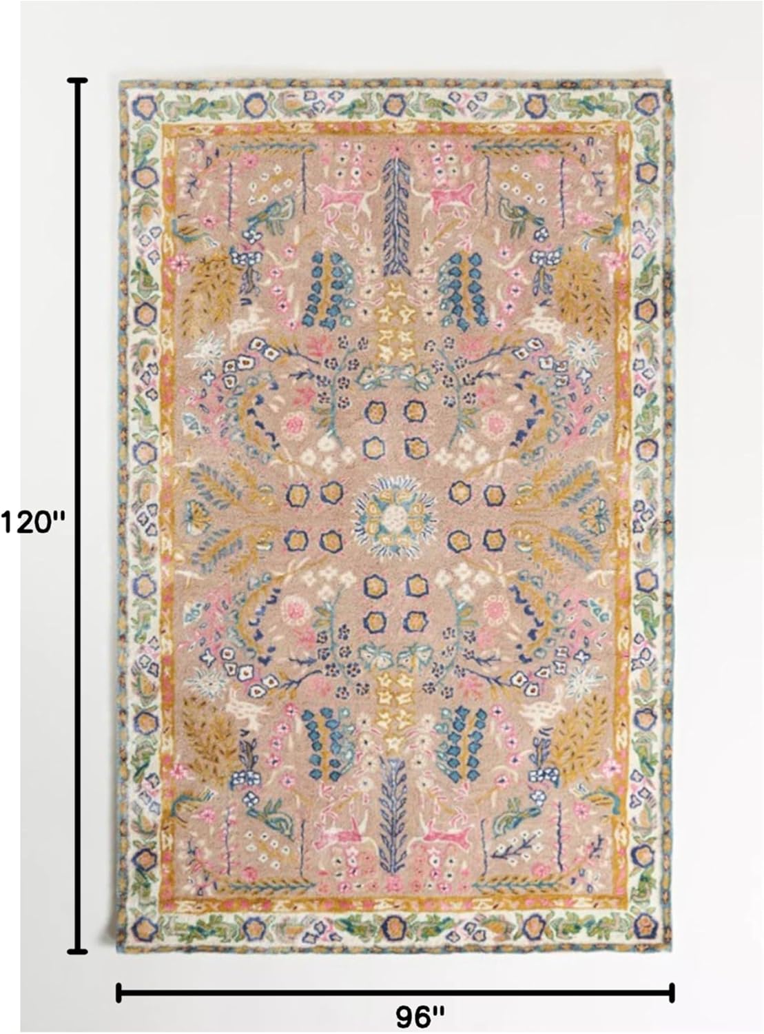 Averry Hand-Tufted Wool Area Rug Pink Colorful, Non-Skid Backing, Sizes 5'x8', 8'x10', 9'x12' (8x10 feet)