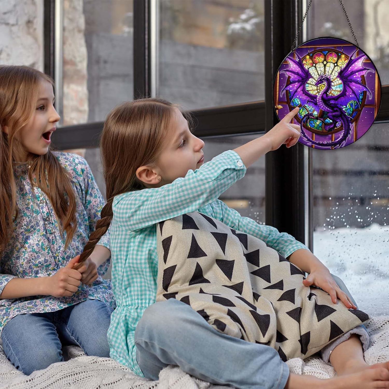 Purple Dragon Stained Glass Window Hanging Dragons SunCatcher Dragon Lovers Gifts for Kid Room Decor Handmade SunCatcher Decoration for Home Decor, 7.87inch - Image 4