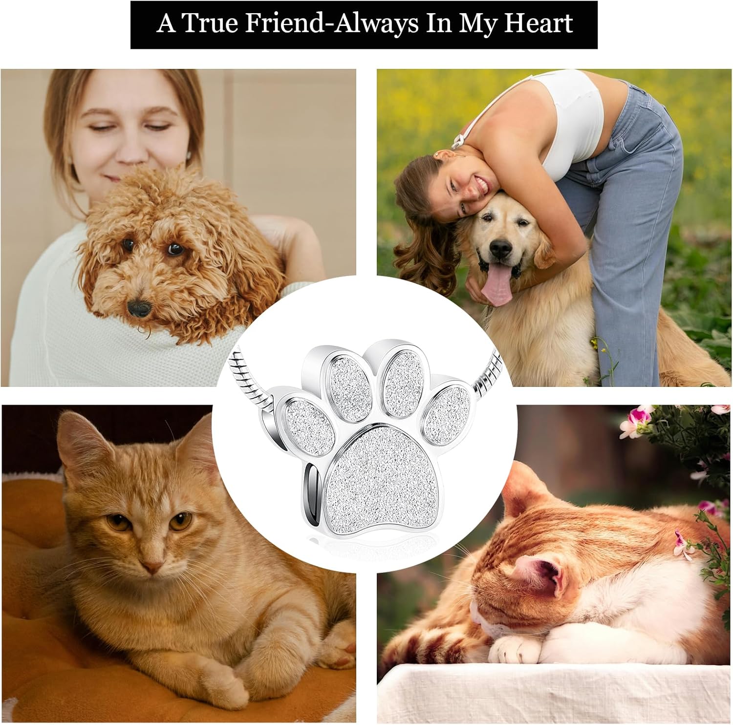 Hearbeingt Pet Cremation Jewelry for Ashes Urn Necklace Paw Print Pet Keepsake Jewelry for Dog's/Cat's Ashes Pendant Memorial Gifts - Image 6