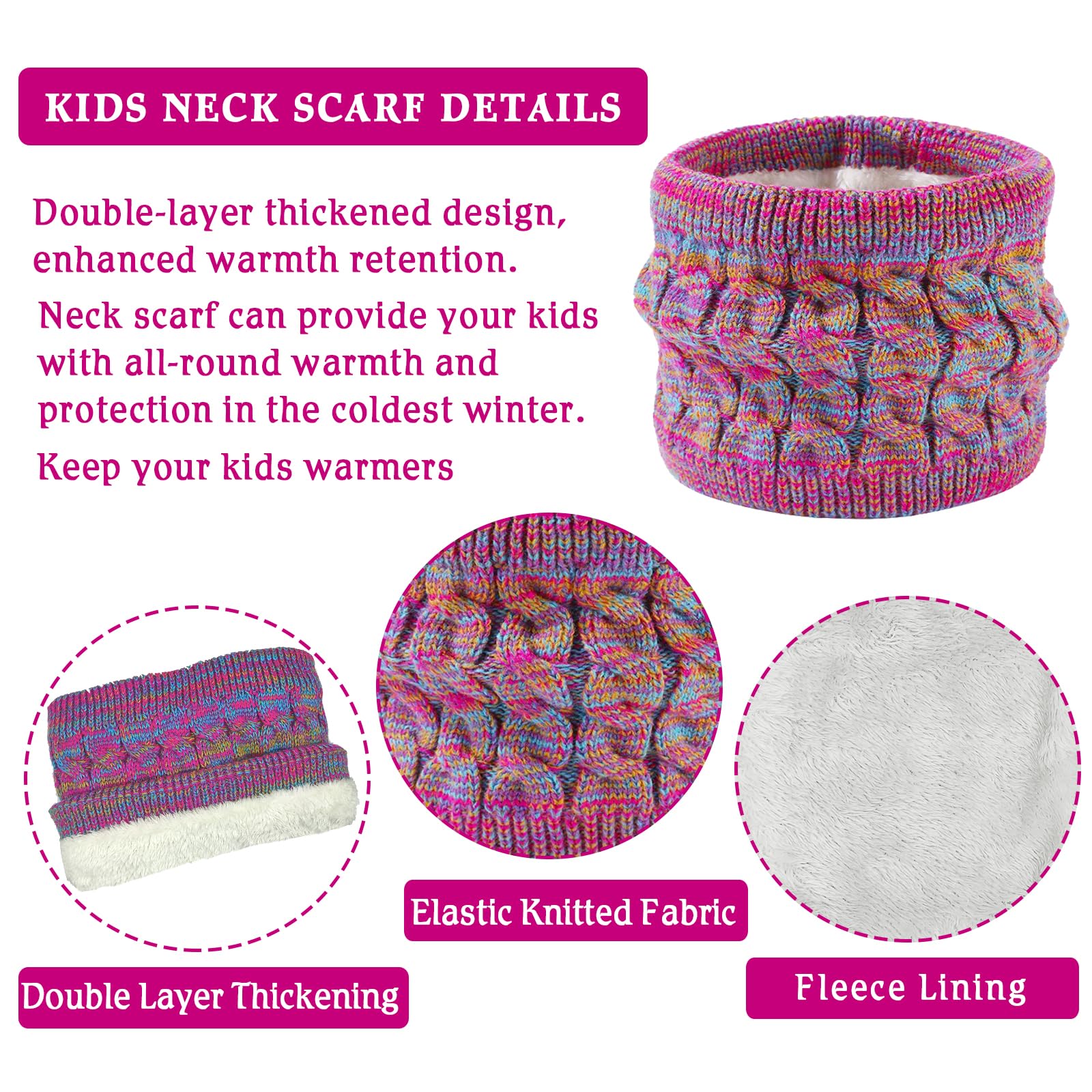 3 en 1 Echarpe et Gants Bonnet Ensemble Trois Pièces, Enfant Tricoté Tour de Cou Chaud Enfants Gants Bonnet, Hiver Accessoires Ensemble Set Pour Garcon Filles 3 à 10 ans