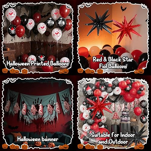 Miniatura 6 de Winrayk Kit de arco de guirnalda de globos de Halloween, rojo, negro, blanco, mano sangrienta, enorme, globo, telaraña, tela espeluznante, manos