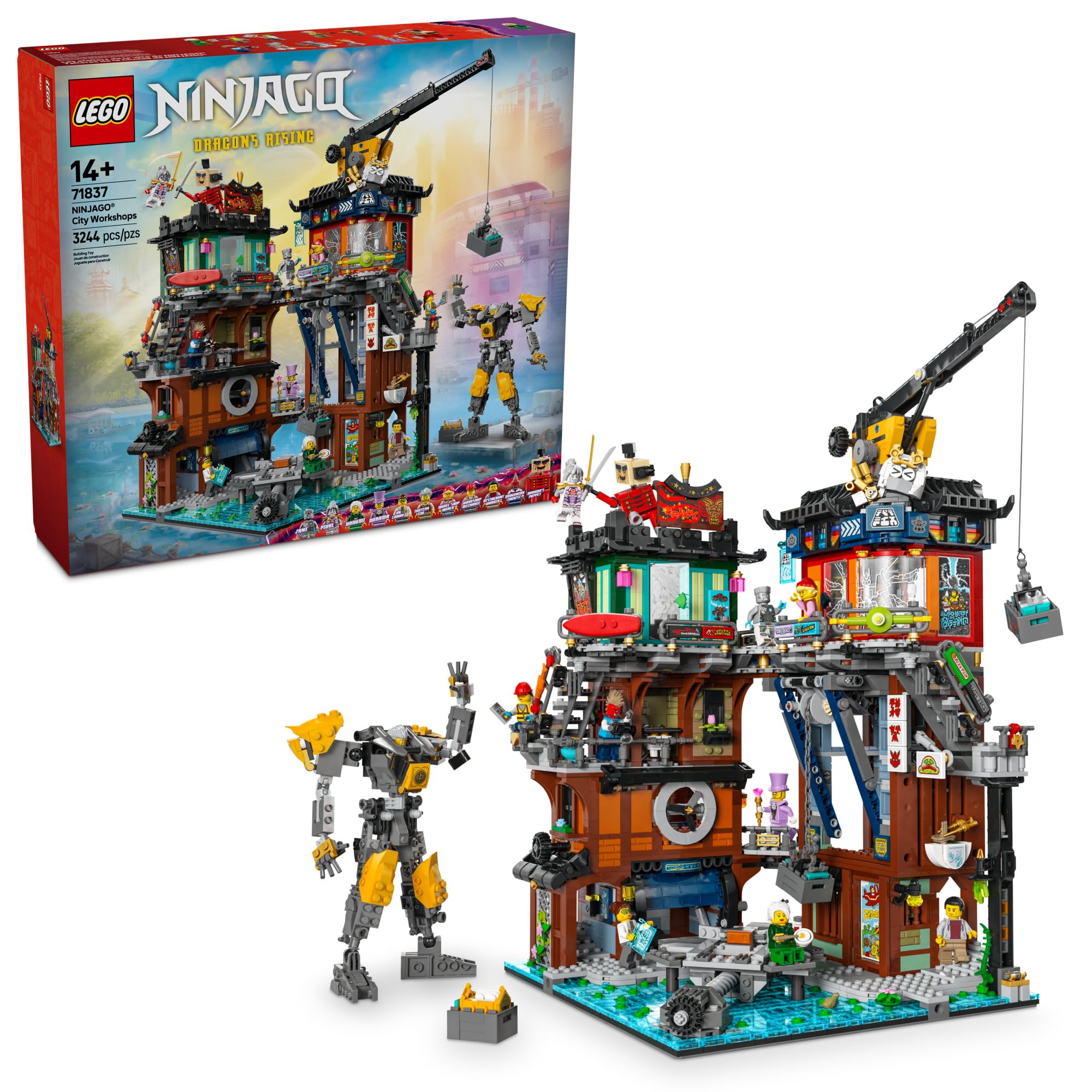 NINJAGO City Workshops Building Toy - Ninja Set for Boys & Girls, Ages 14+ - Gift for Teens - Includes 10 Minifigures and a Mech - for Play and Display - 71837
