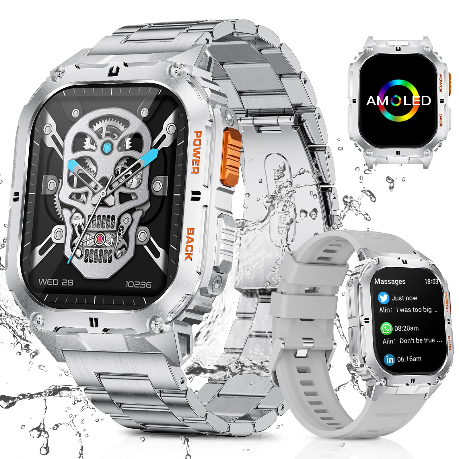 LIGE Montre Connectée Homme avec Appel Bluetooth Assistant Vocal, 1.95'' AMOLED Montre Connectée Sport 100+ Sportifs avec 24/7 Moniteur de Fréquence Cardiaque Sommeil SpO2 pour Android iOS