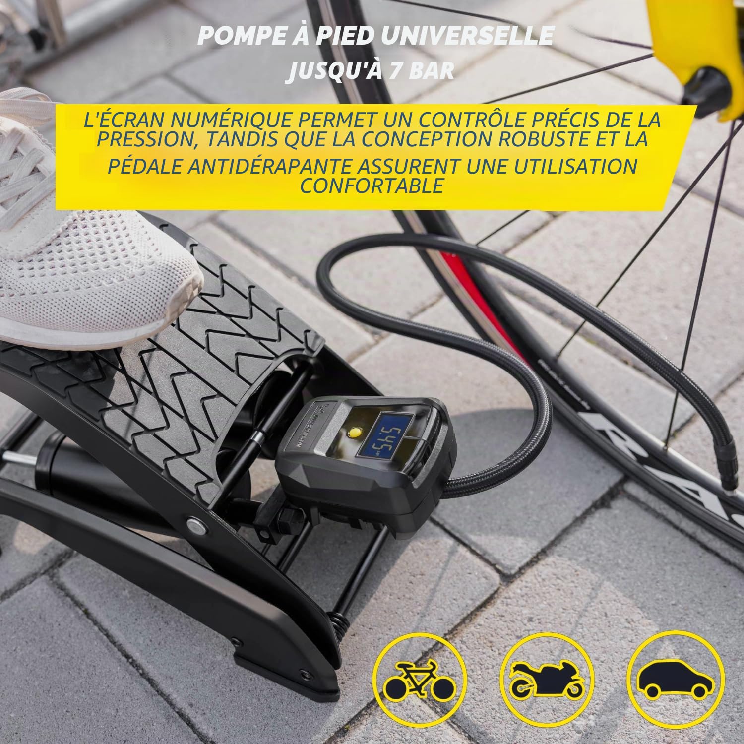 Michelin 92421 Pompe à pied, 2 cylindres avec affichage numérique