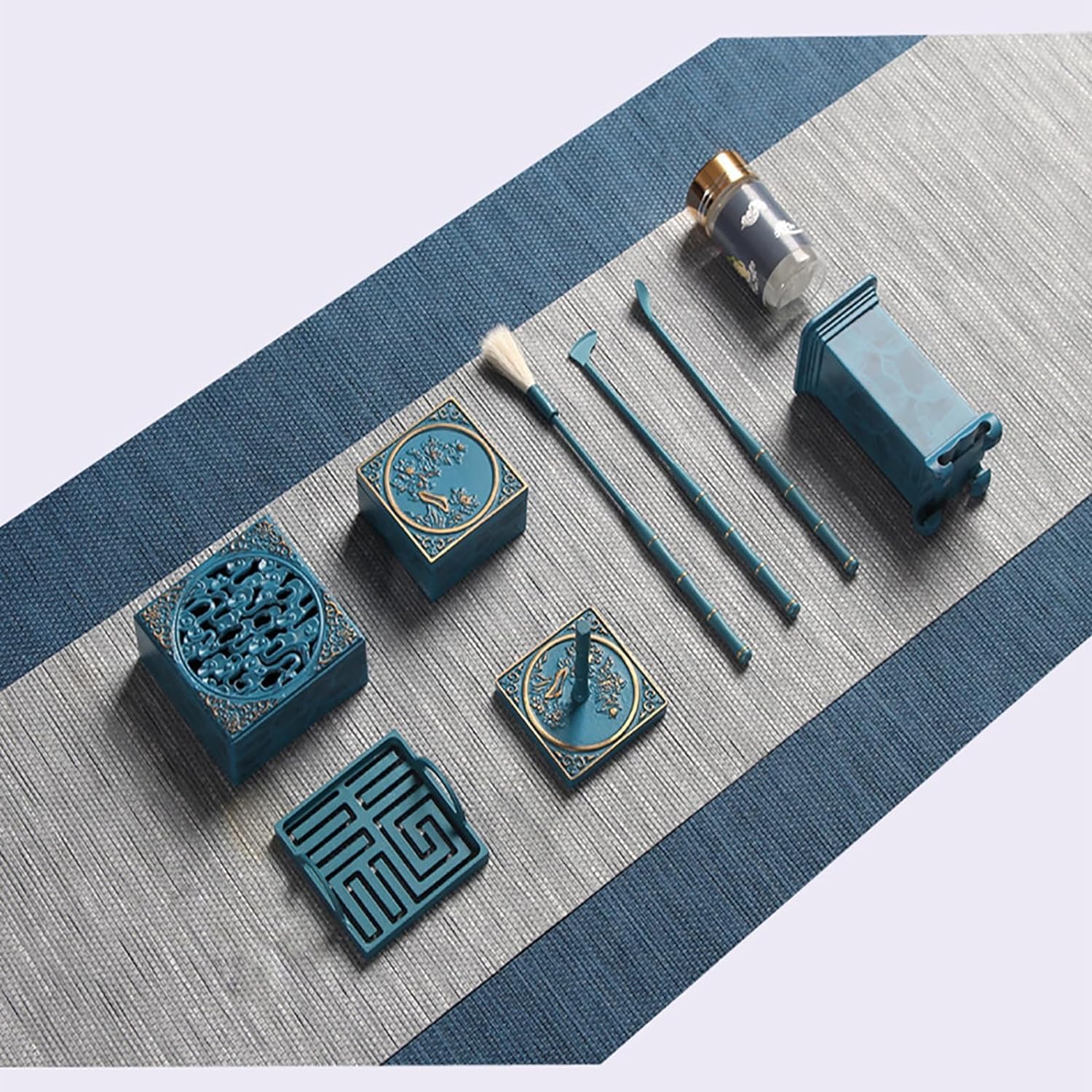 DIY Messing Räucherstäbchen-Set – 9-teiliges Set | Erstellen Sie Rückfluss-Räucherkegel-Formen für Meditation mit Löffel, Schaufel, Bürste, Brenner und Behälter (B)