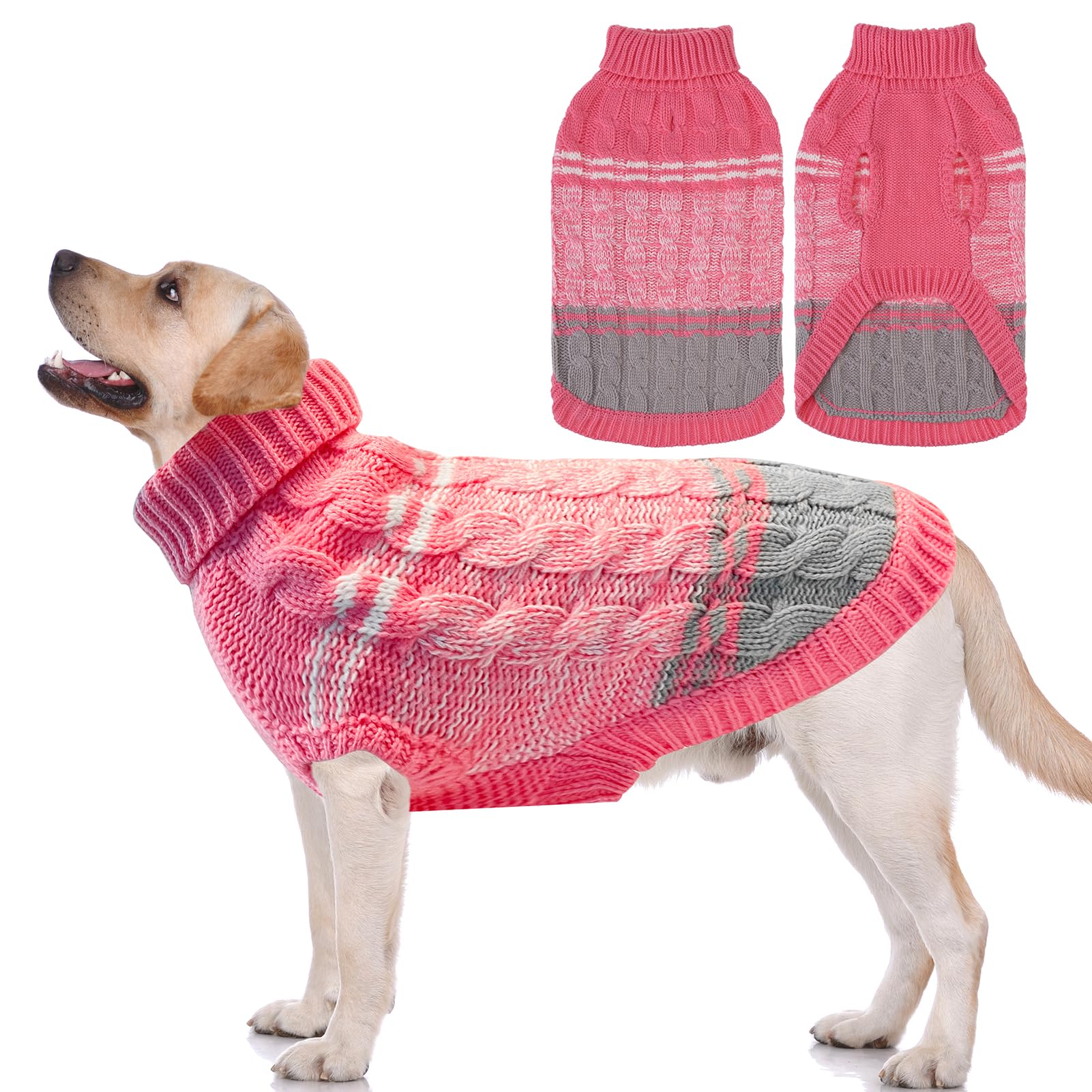 Mihachi Medium Dogs' Pink Turtleneck Sweater - Soft, Warm Knit Dog Coat with Leash Hole for Cold Weather, Fits Large, Cat or Puppy
