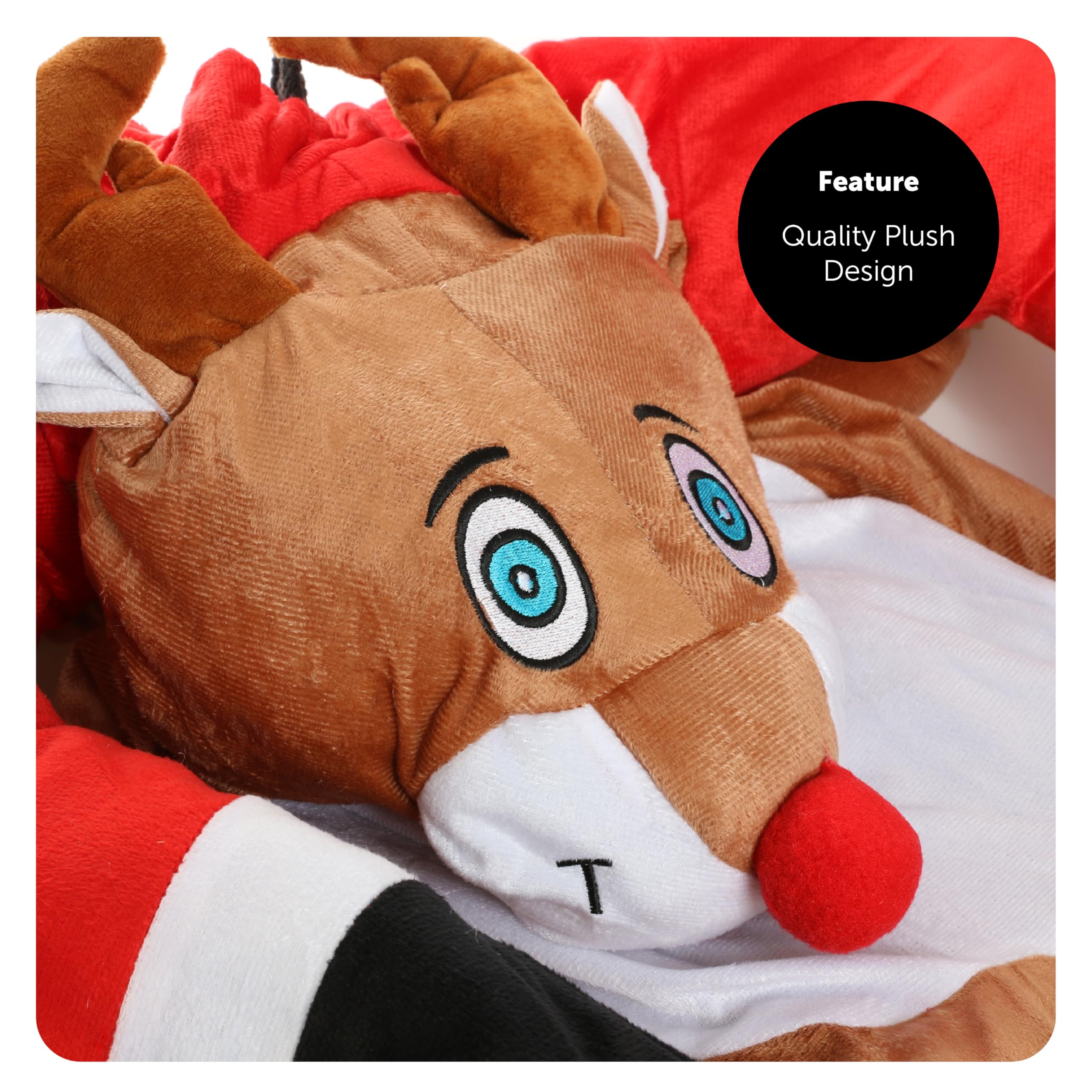 I LOVE FANCY DRESS LTD Reindeer Boże Narodzenie koszt - czerwony nosed reindeer zrób mi koszt z pluszowymi podrobionymi nogami (jeden rozmiar) + czerwony kosz Świętego Mikołaja z pasującą czapką (rozmiar: XL duży)