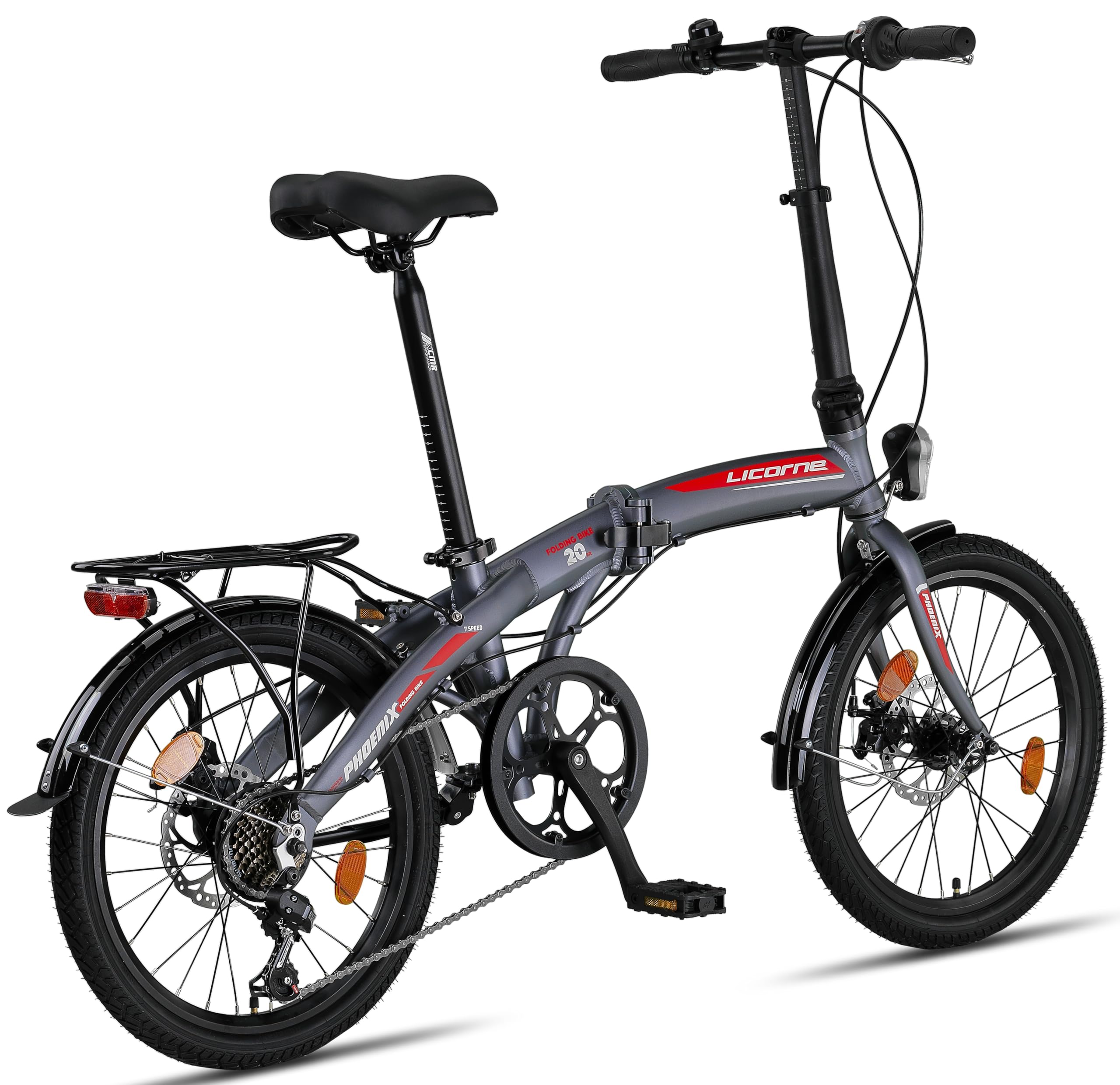 Licorne Bike Phoenix 2D, bicicleta plegable de aluminio, 20 pulgadas, freno de disco, freno de disco, bicicleta plegable para hombre y mujer, 7 marchas, cambio de cadena, bicicleta de ciudad, StVZO